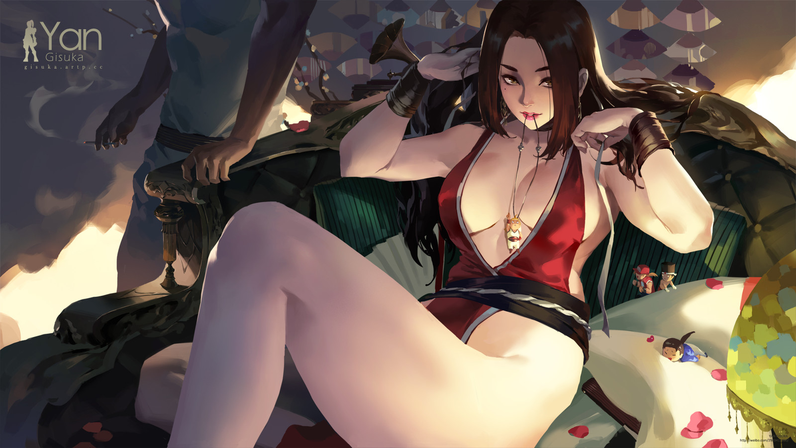 General 1600x900 Mai Shiranui King of Fighters video games big boobs video game girls necklace cigarettes