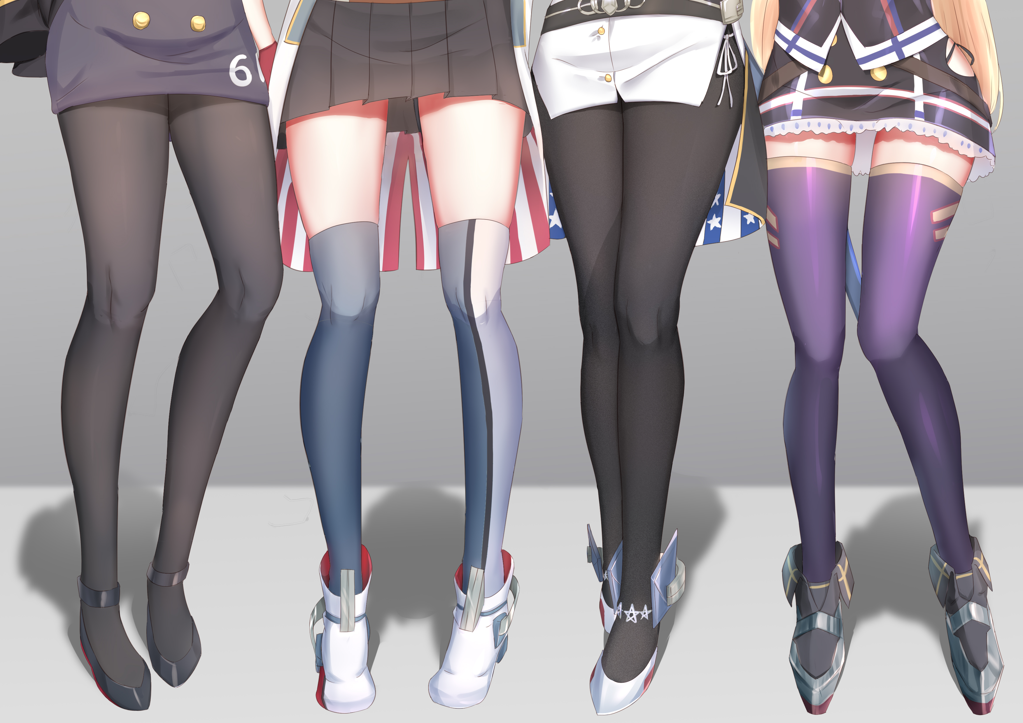 Anime 3508x2480 feet foot fetishism anime girls thighs legs minimalism stockings pantyhose line-up women quartet