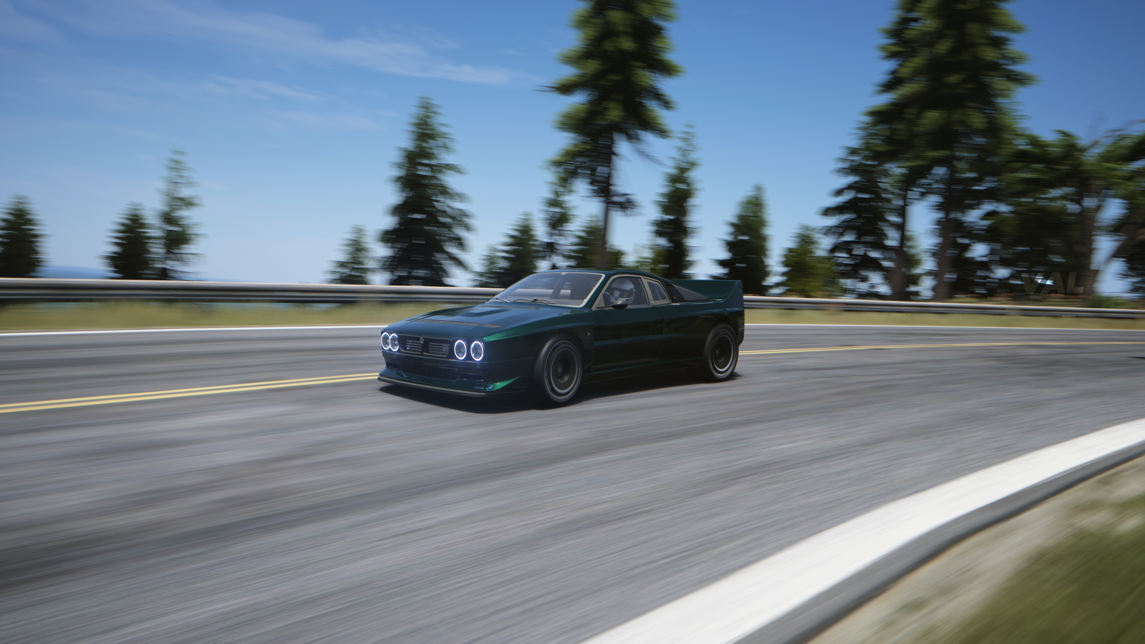 General 3840x2160 car video games Assetto Corsa Kimera Evo 37 road blurred blurry background trees CGI driving headlights clouds sky frontal view