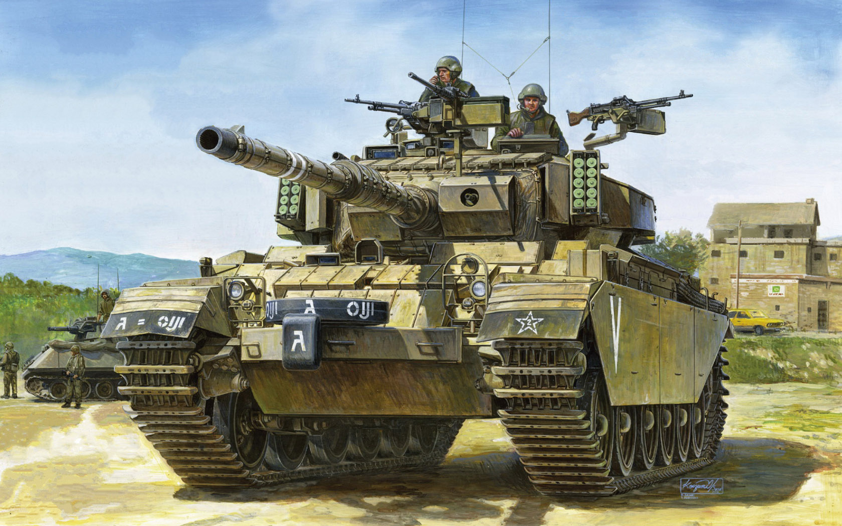 General 1680x1050 tank army military military vehicle clouds sky artwork helmet soldier gun men Centurion Mk.7/1 British tanks