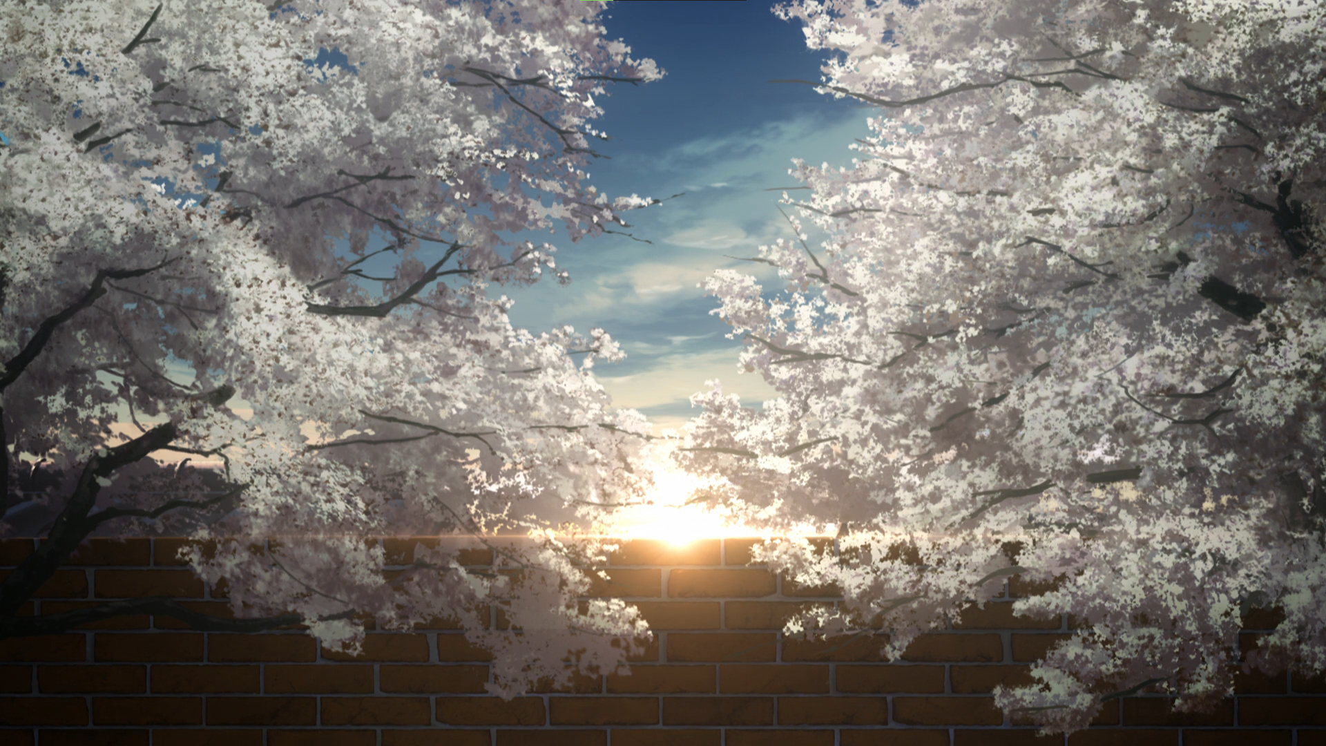 Anime 1920x1080 Kimetsu no Yaiba trees sunrise anime Anime screenshot sky clouds sunlight wall bricks