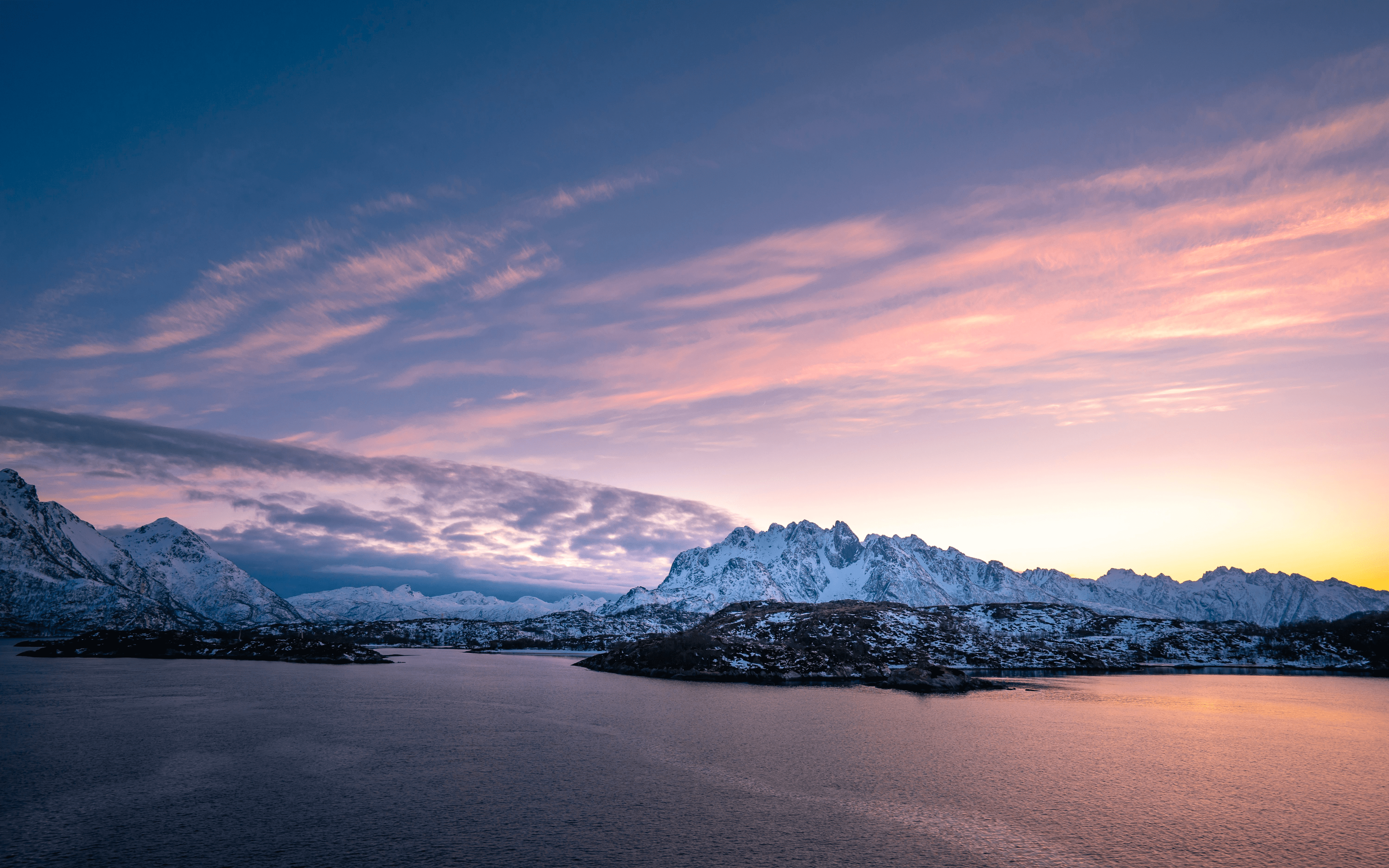 General 3840x2400 nature landscape sky clouds mountains snow snowy mountain water ripples sea Arctic Lofoten Norway Pascal Debrunner
