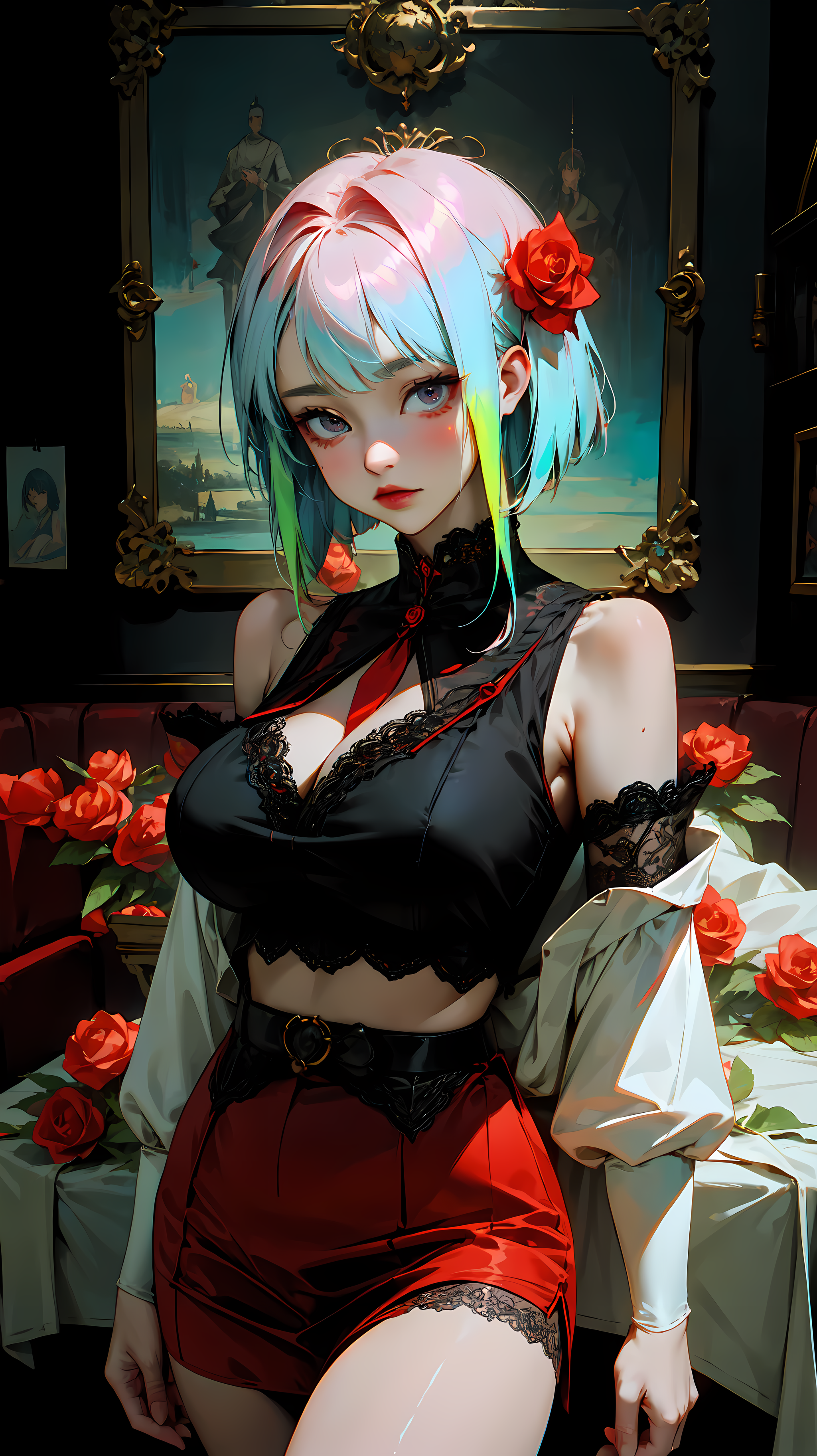 Anime 2048x3648 AI art big boobs rose anime fan art concept art