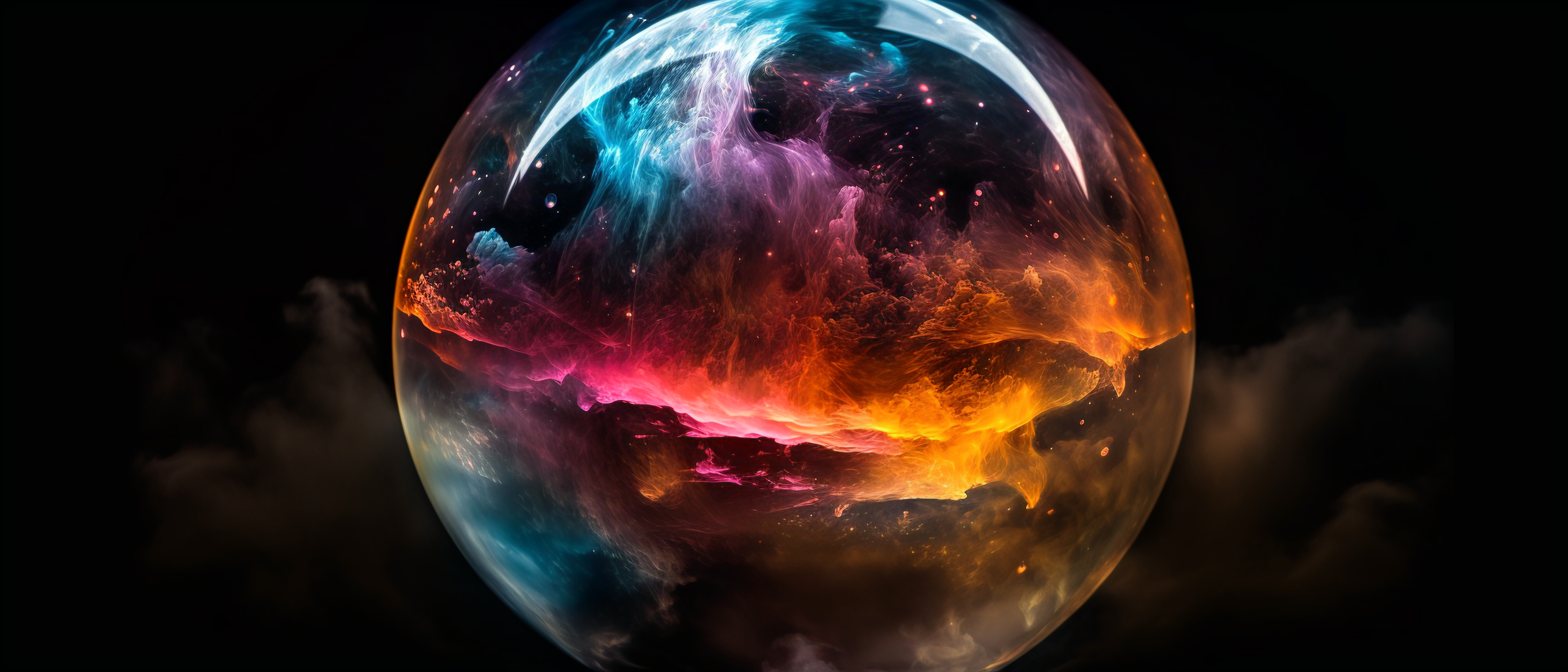 General 6720x2880 abstract clouds colorful AI art sphere simple background