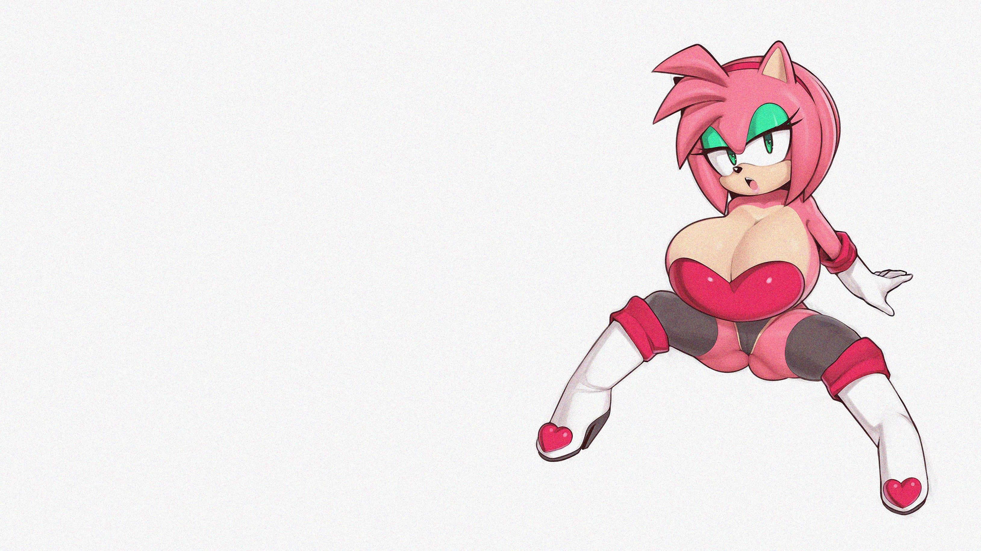 Anime 3257x1832 anime anime girls Sonic the Hedgehog Amy Rose ecchi boobs big boobs huge breasts short hair pink hair green eyes hairband red hairband simple background white background minimalism gloves looking at viewer