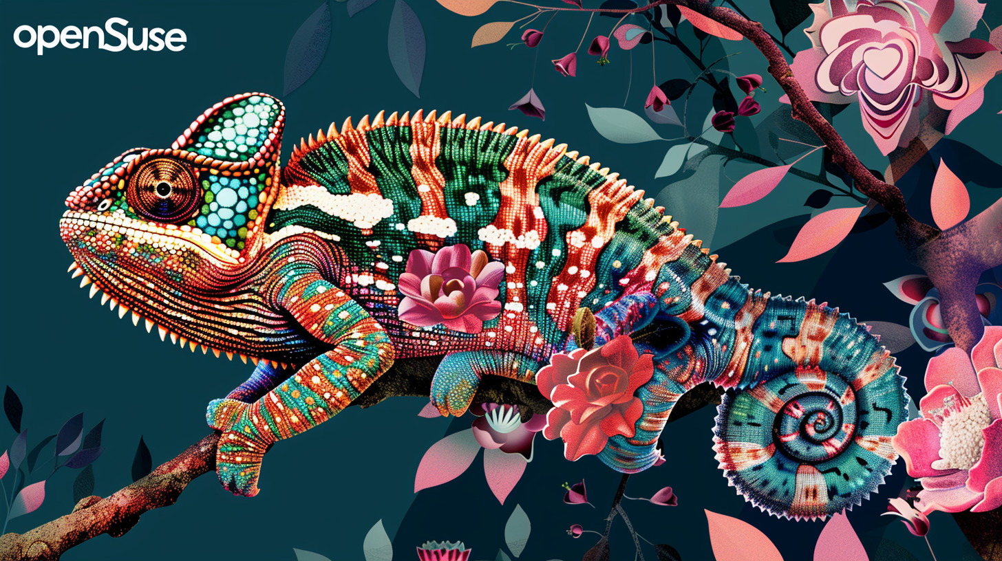 General 1456x816 openSUSE Linux chameleons colorful AI art psychedelic