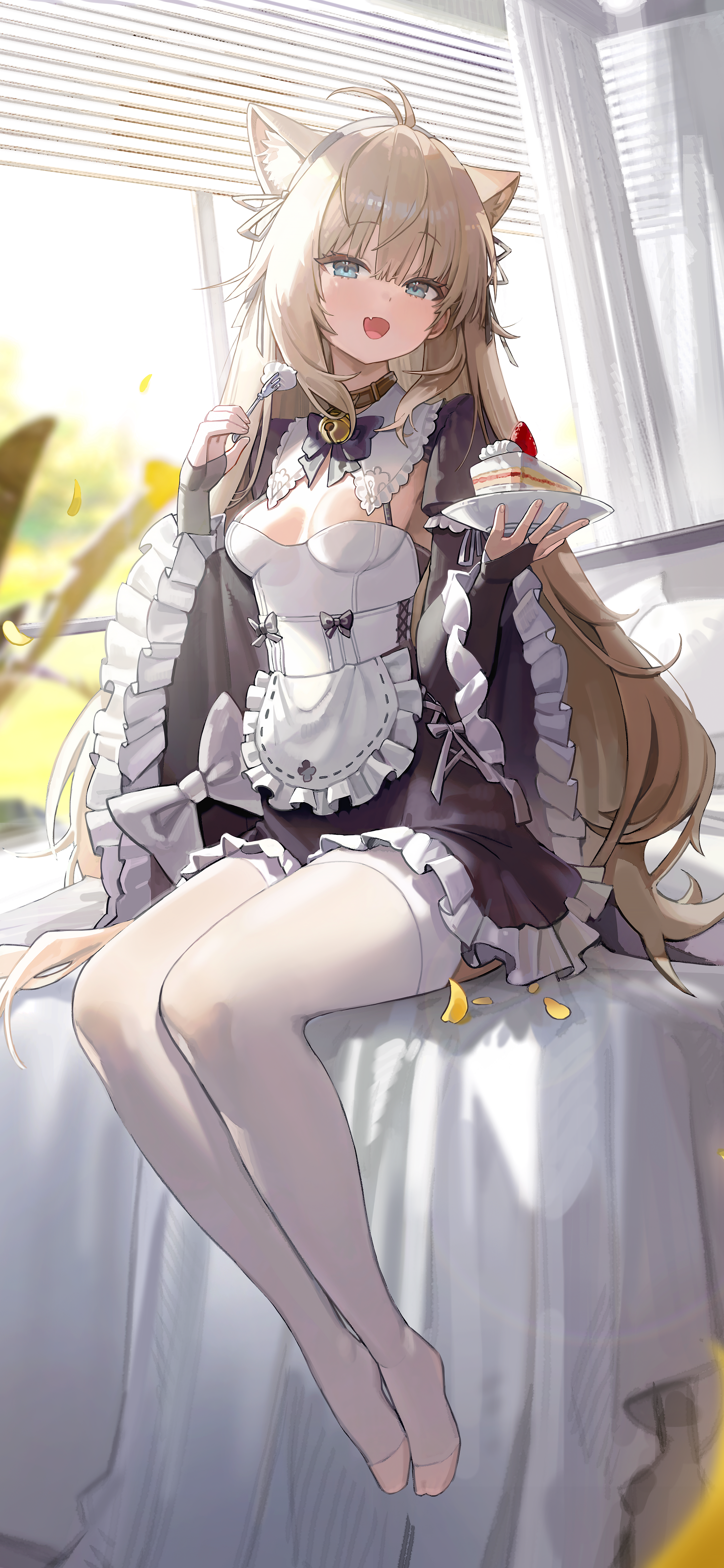 Anime 2880x6240 anime anime girls portrait display maid maid outfit cake cat girl cat ears sweets fork