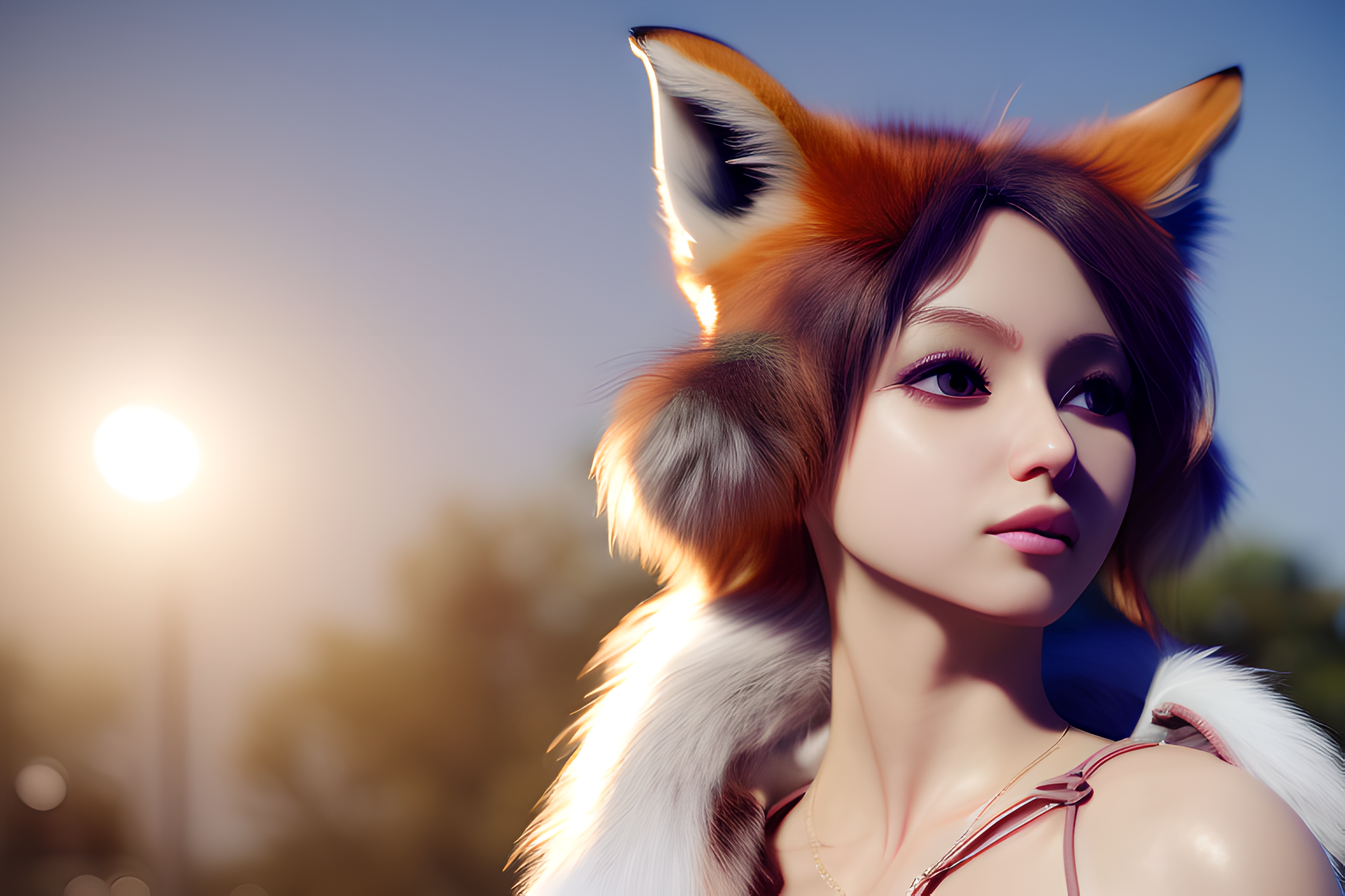 General 3072x2048 tail Stable Diffusion CGI Blender AI art digital art women fox ears