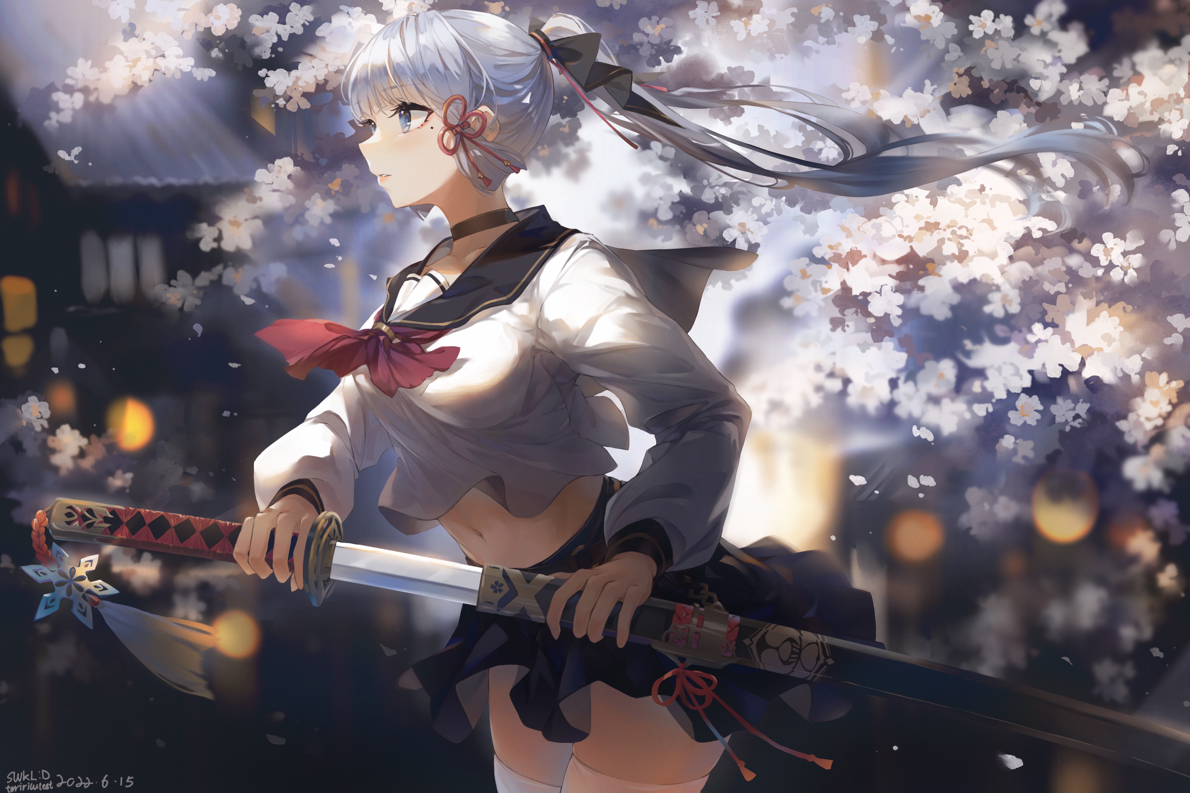 Anime 4659x3104 anime anime girls sword school uniform schoolgirl Genshin Impact Kamisato Ayaka (Genshin Impact) SWKL
