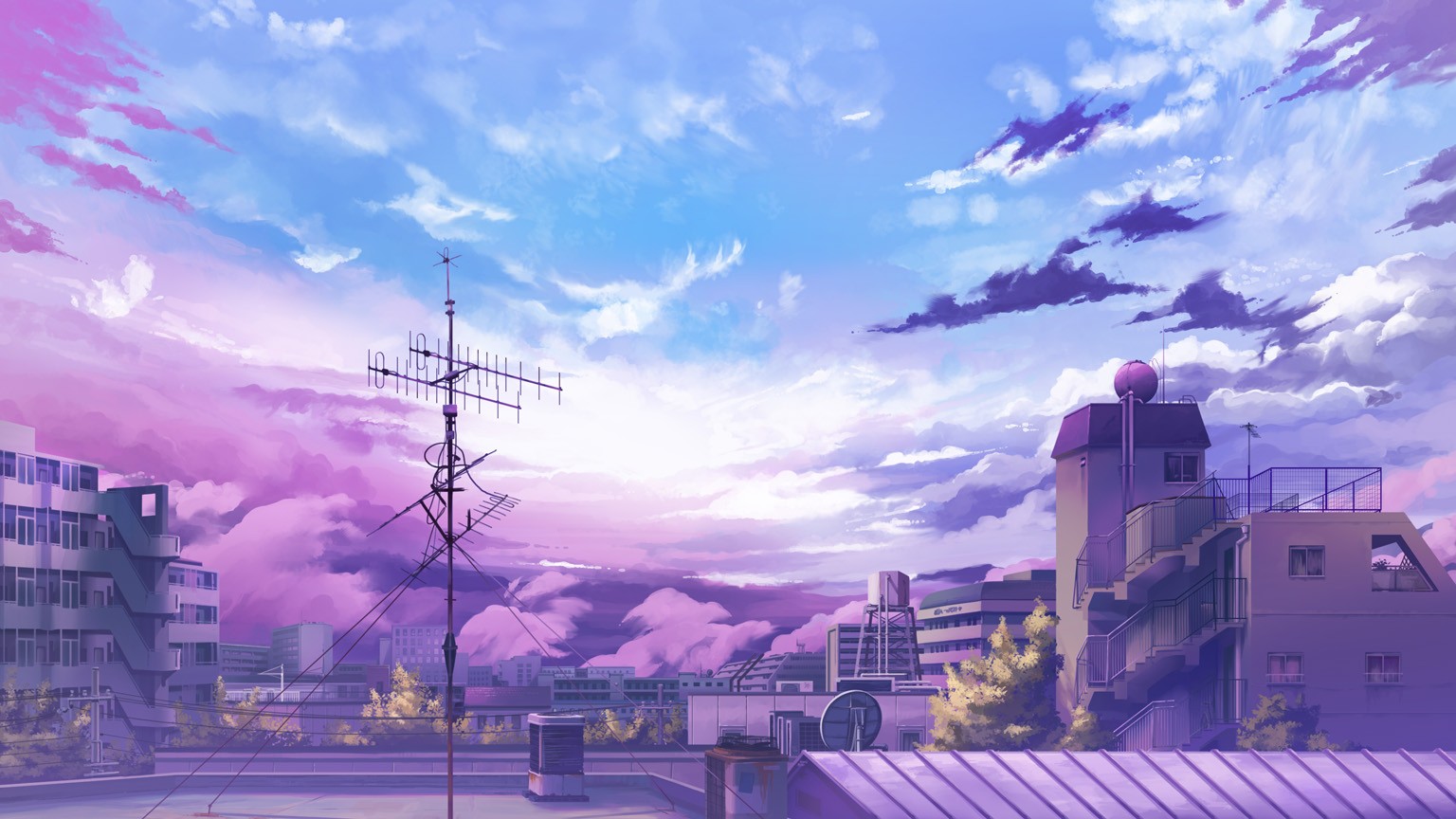 Anime 1536x864 anime artwork sky clouds building
