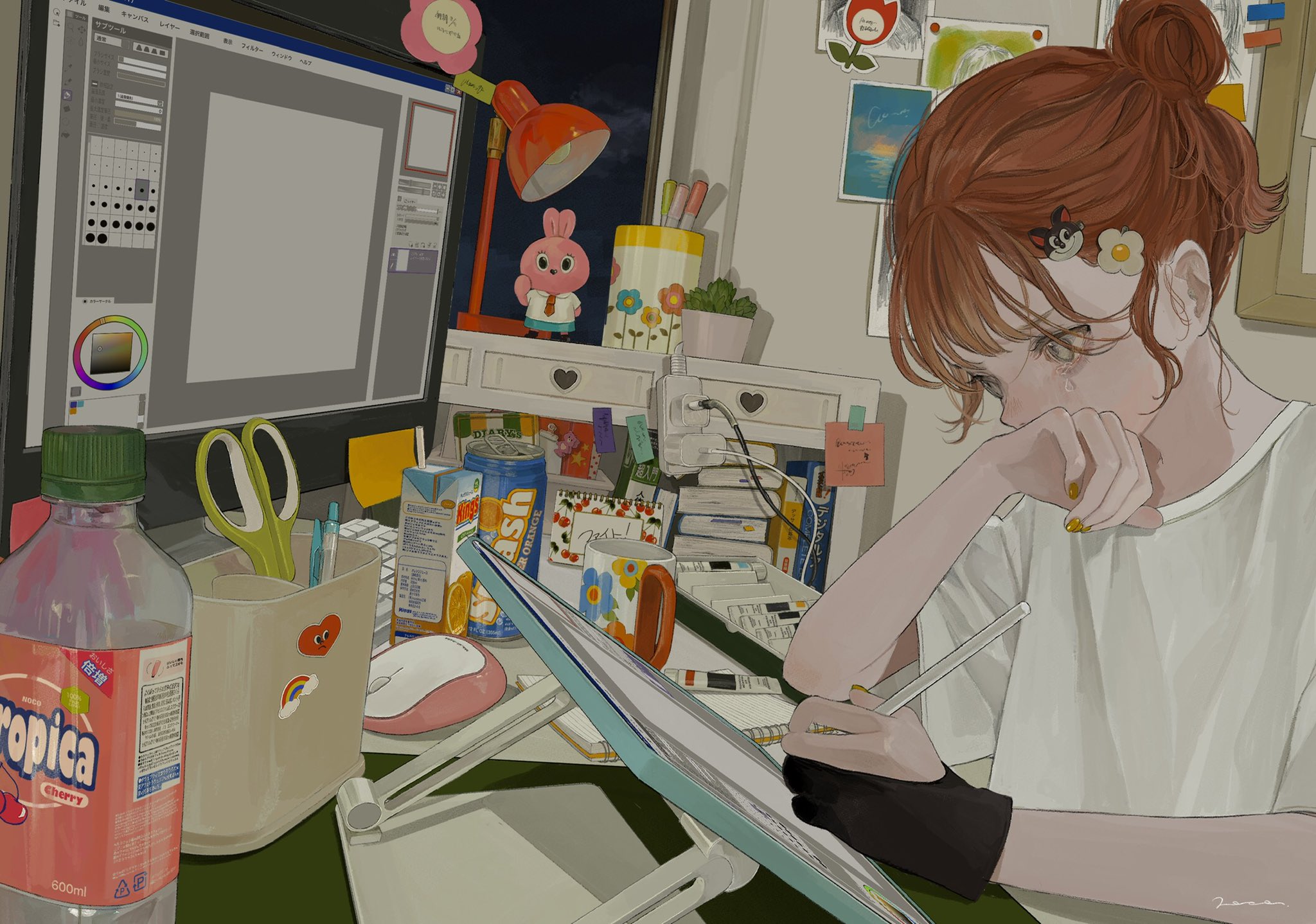 Anime 2048x1438 anime anime girls redhead tears crying drawing