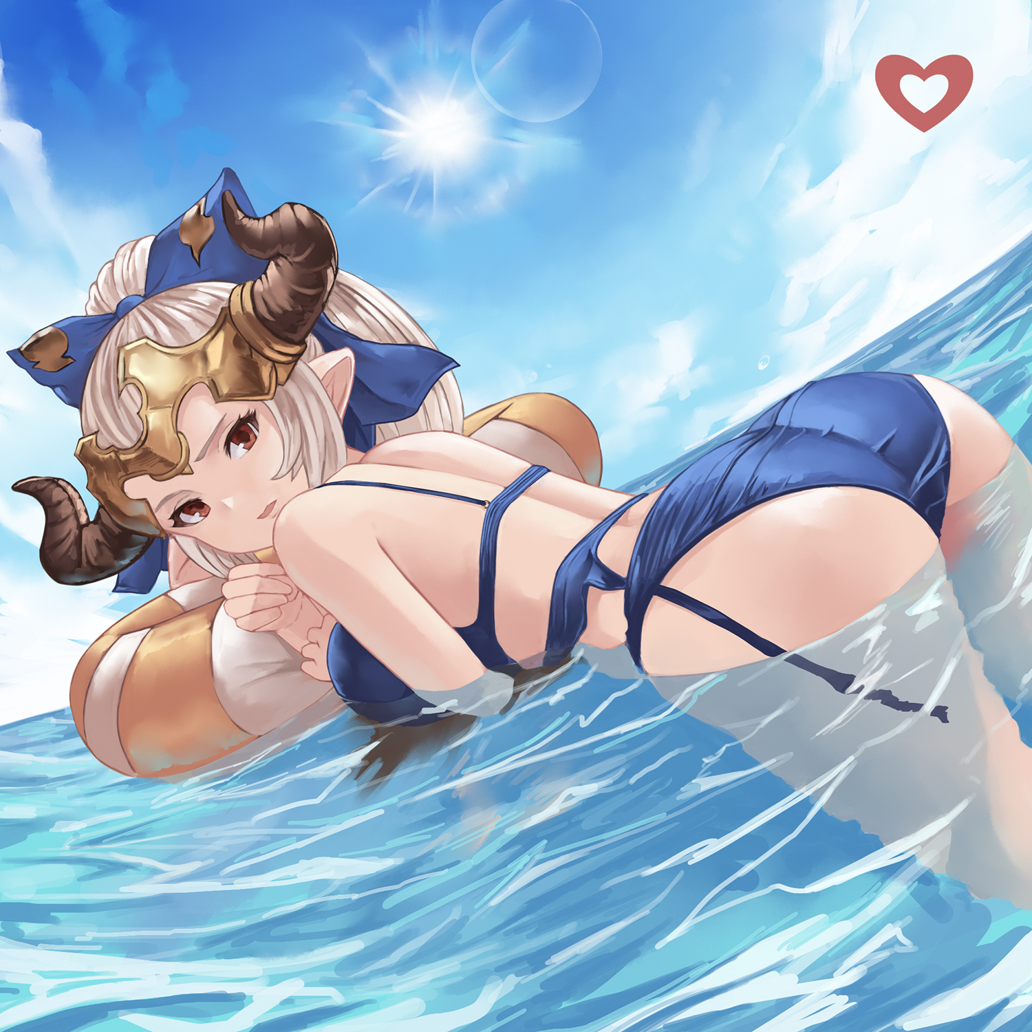Anime 1500x1500 anime girls Granblue Fantasy Aliza (Granblue Fantasy) Iiros swimwear ass thighs beach bent over floater standing in water