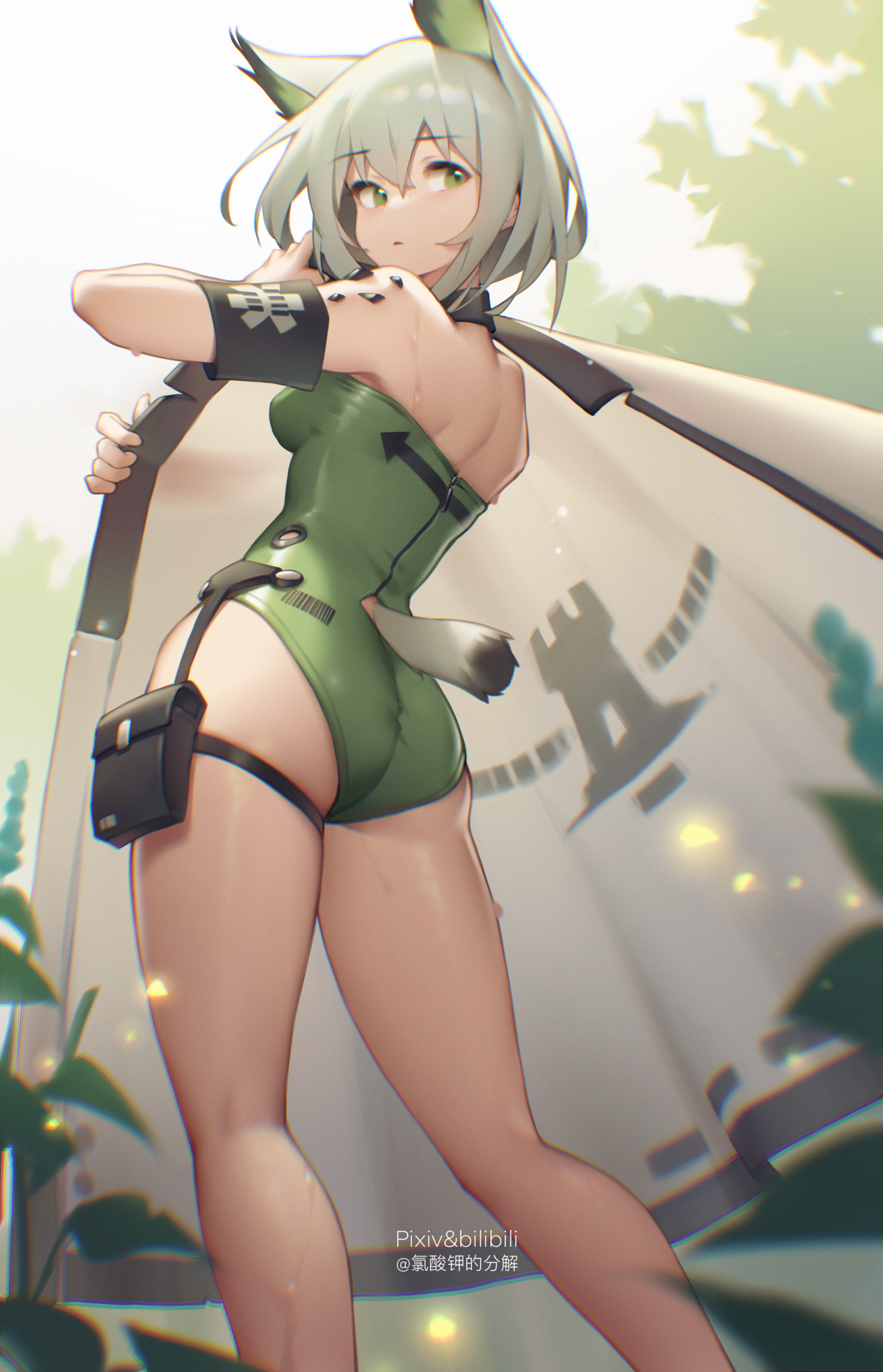 Anime 2290x3555 Arknights anime girls thighs ass one-piece swimsuit animal ears tail short hair low-angle Kal'tsit (Arknights) BKclo3