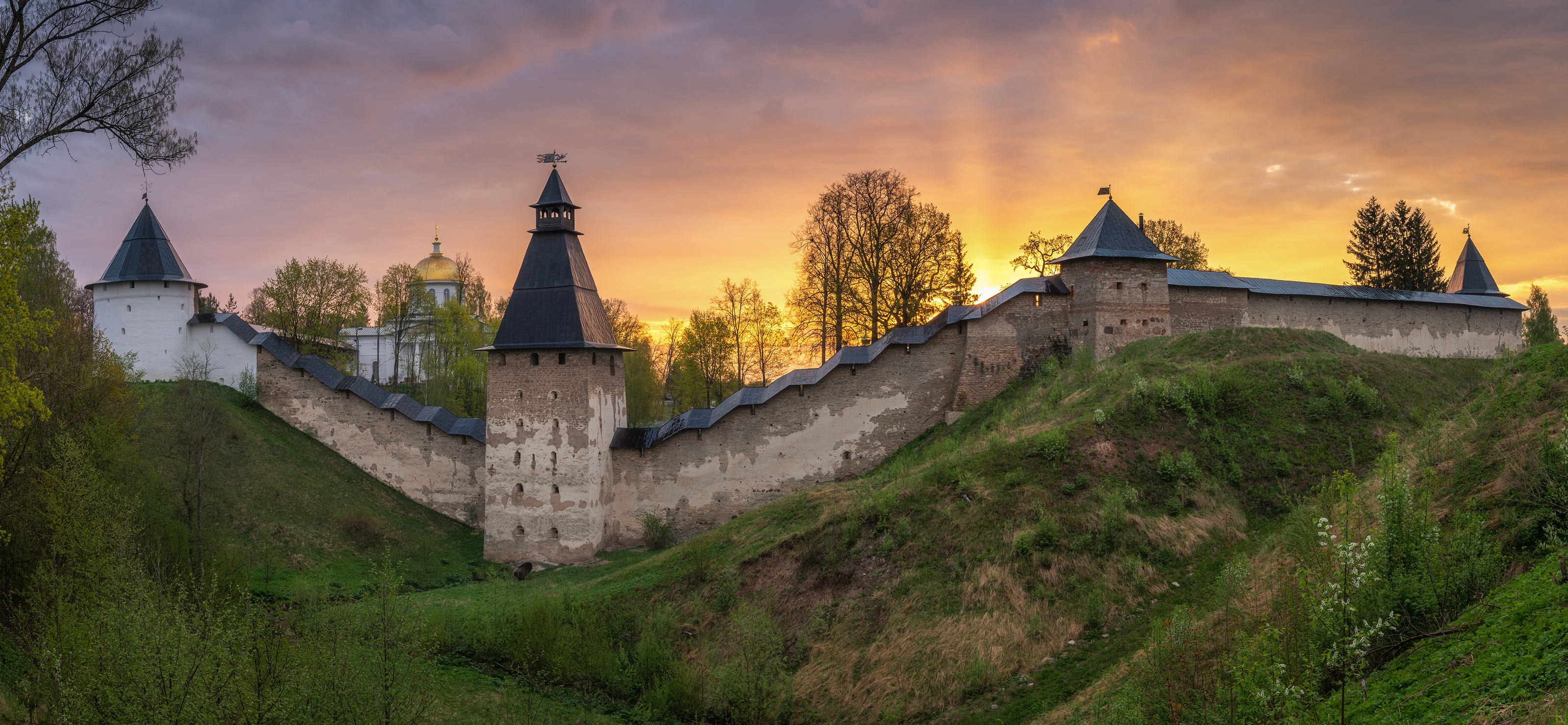 General 3200x1480 architecture building old building castle fortress Russia sunrise tower