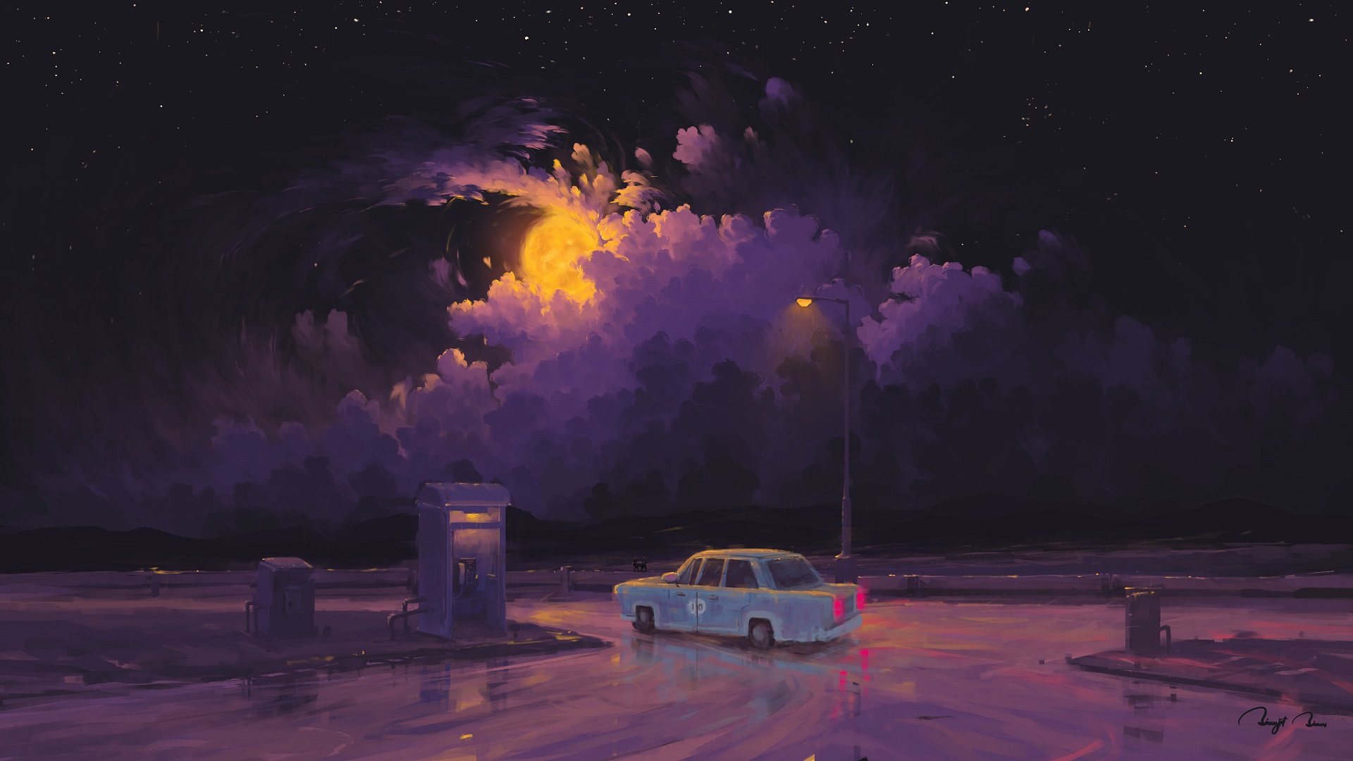 General 1920x1080 digital painting night clouds Moon
