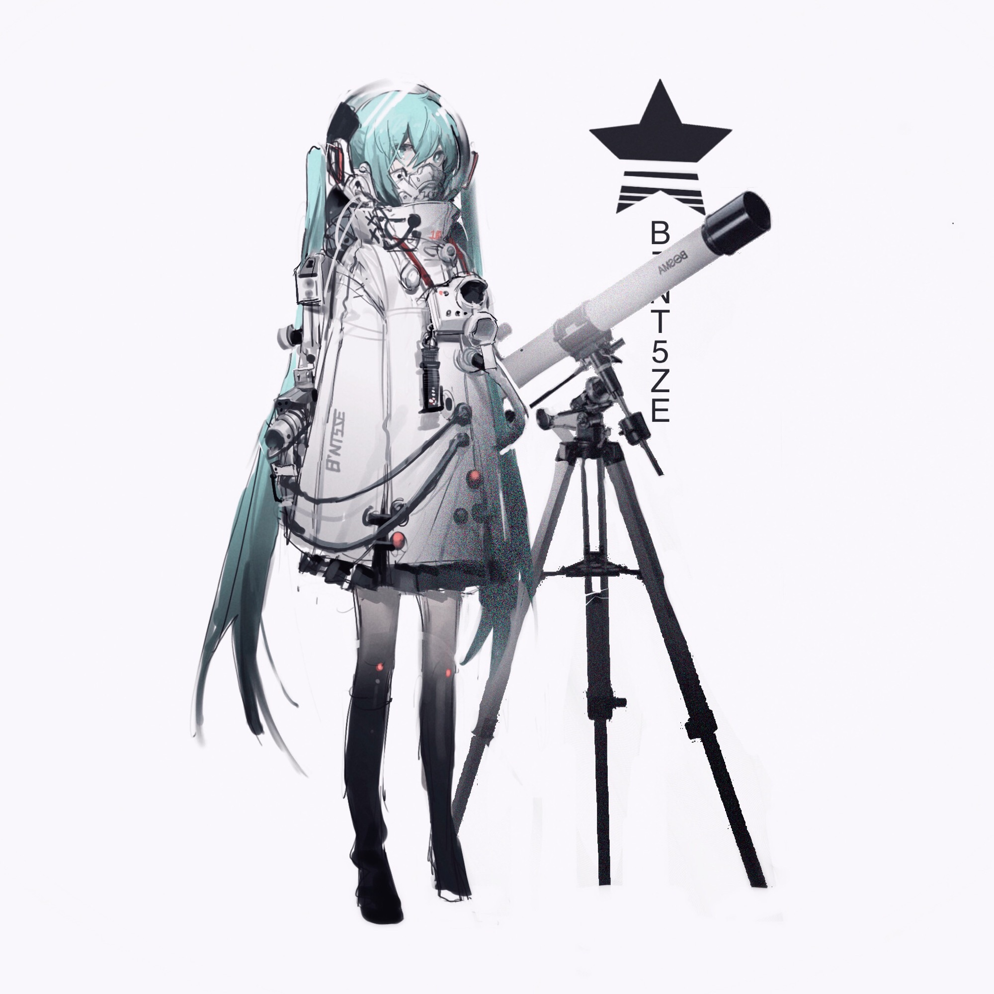 Anime 2000x2000 KonYa666 Hatsune Miku Vocaloid anime girls telescope spacesuit white background blue hair twintails