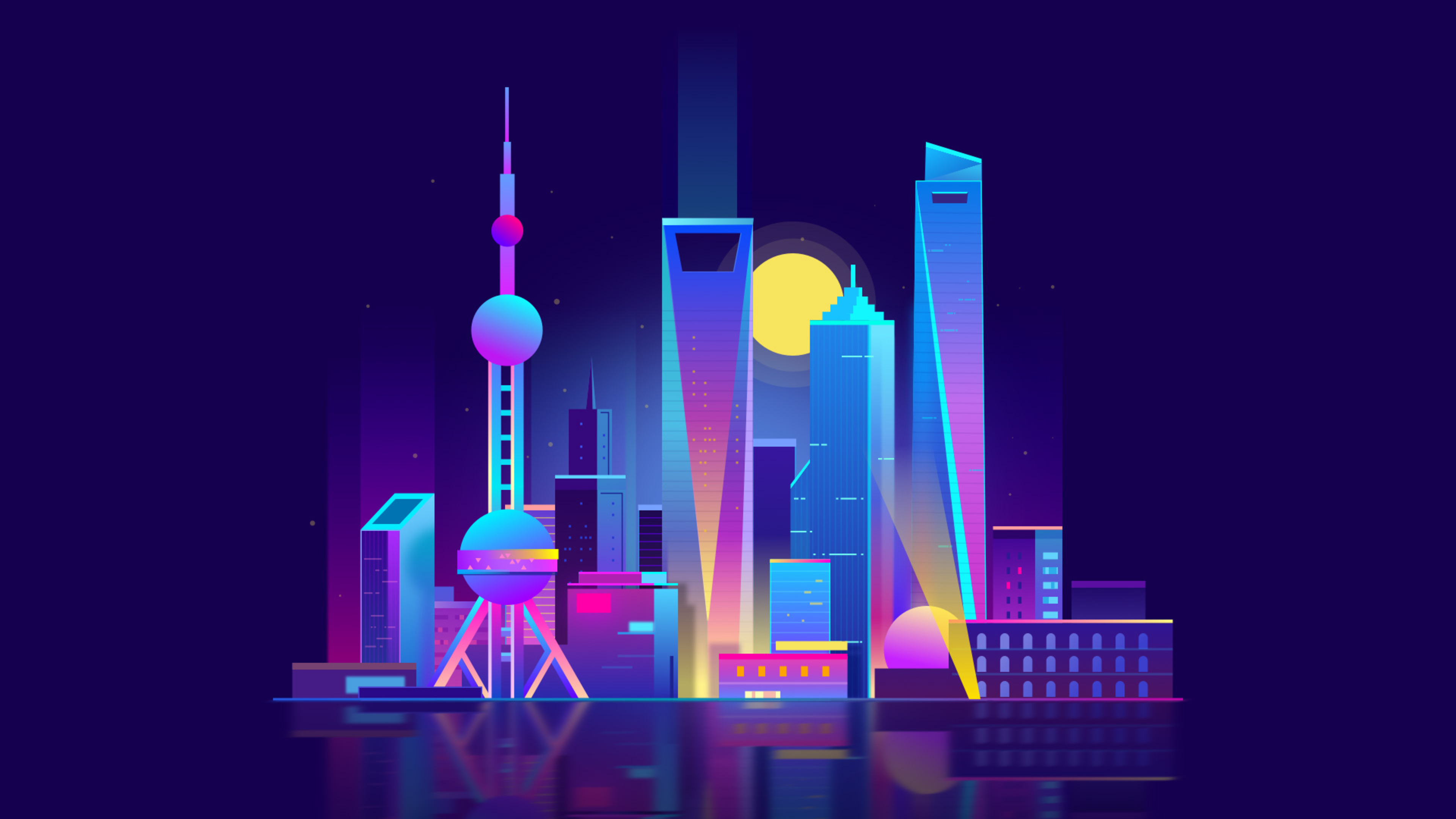 General 3840x2160 city digital art Shanghai skyscraper