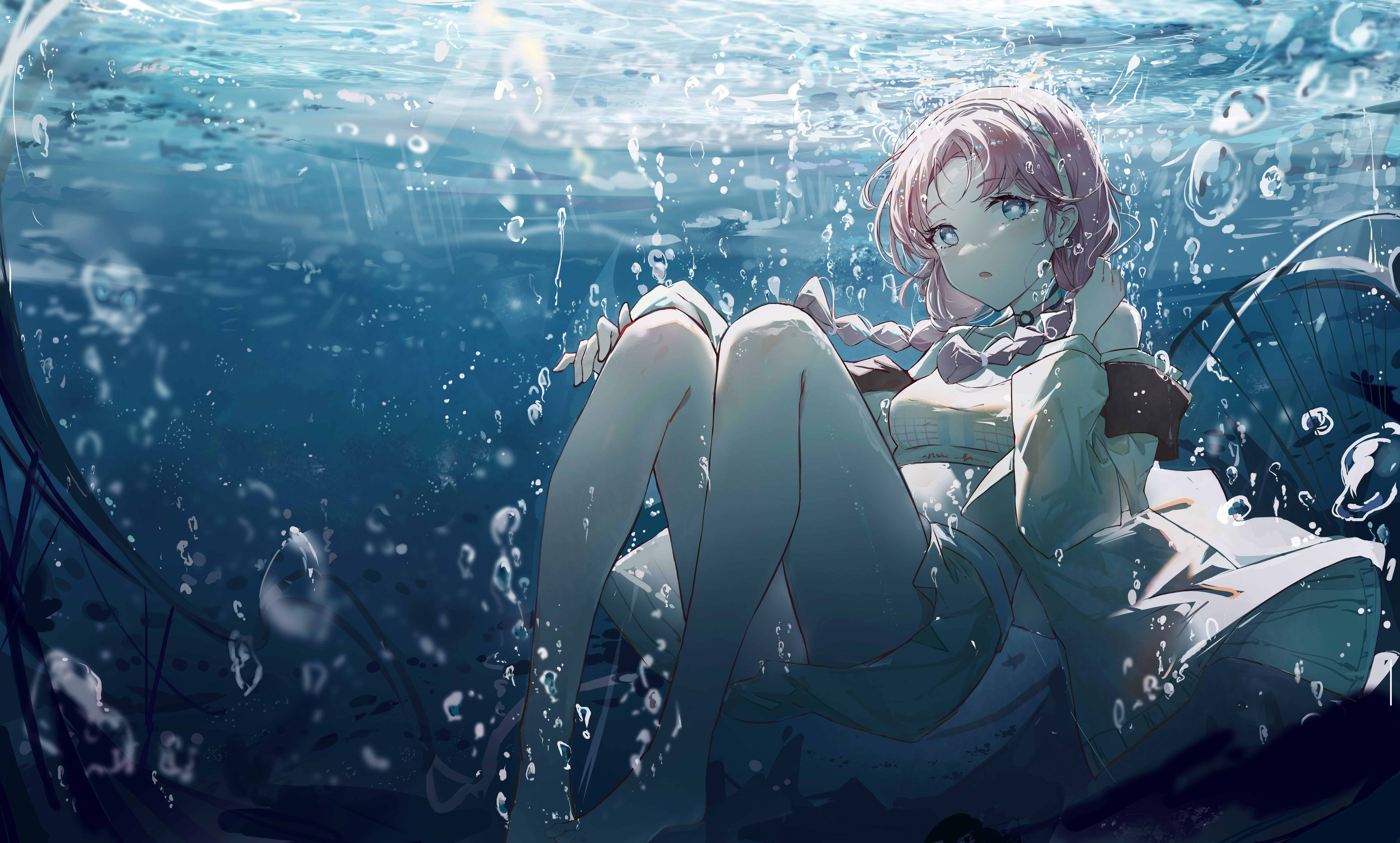 Anime 7666x4617 anime anime girls underwater pink hair looking at viewer Blue Poison(Arknights) Arknights artwork Ya ju