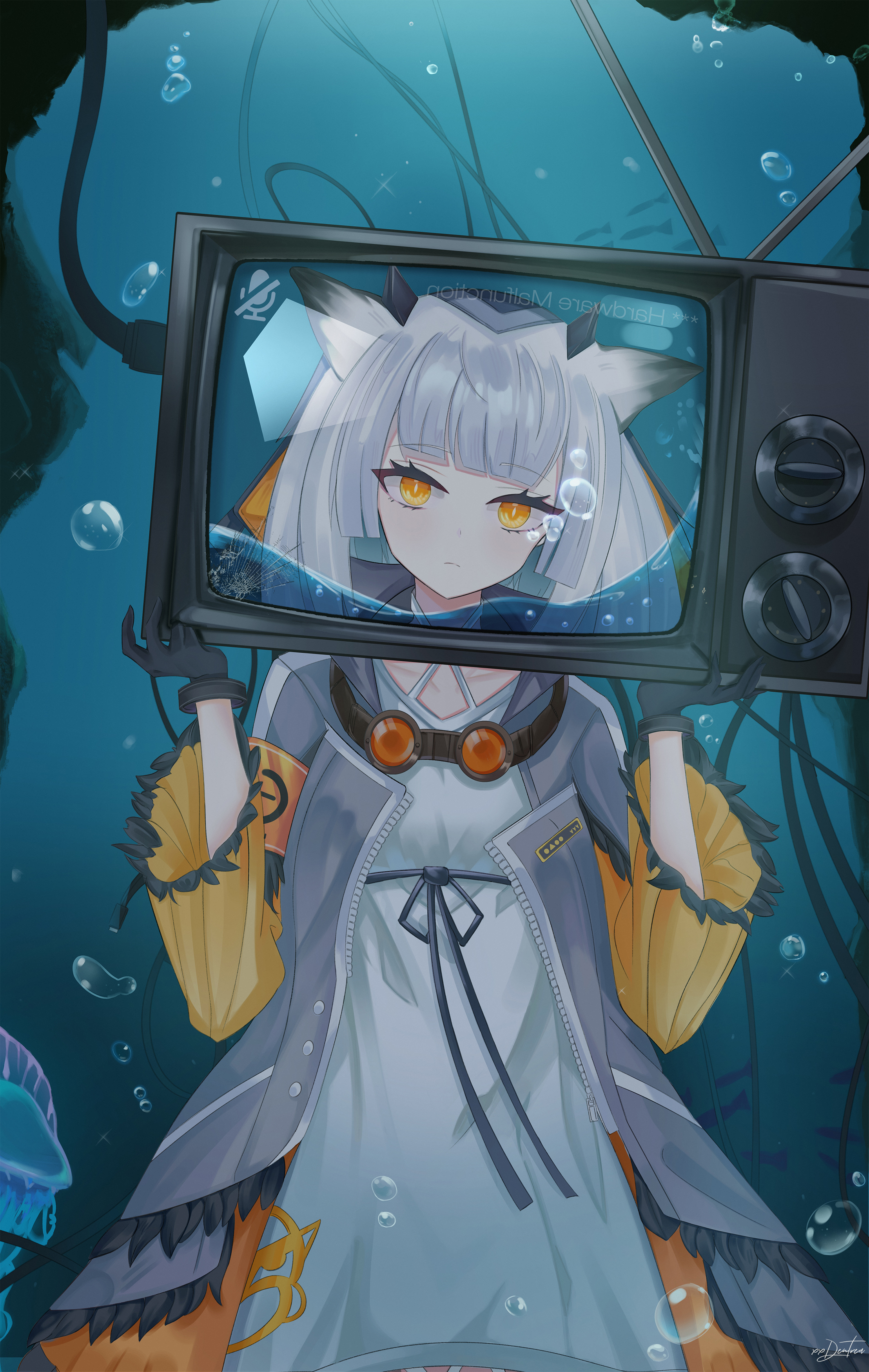 Anime 2217x3500 anime anime girls digital art artwork 2D portrait display underwater TV Ptilopsis(Arknights) Arknights