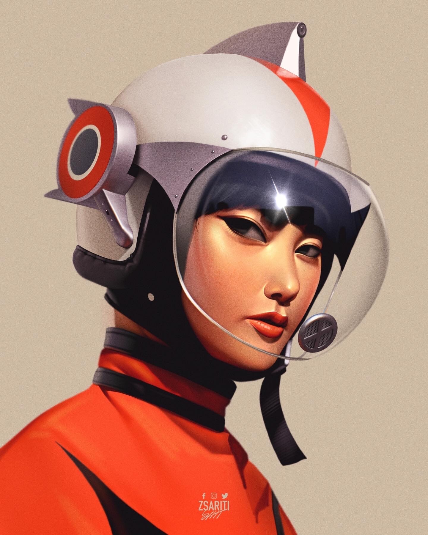 General 1440x1800 Zsariti digital art artwork illustration women portrait spacesuit Asian looking at viewer dark hair helmet