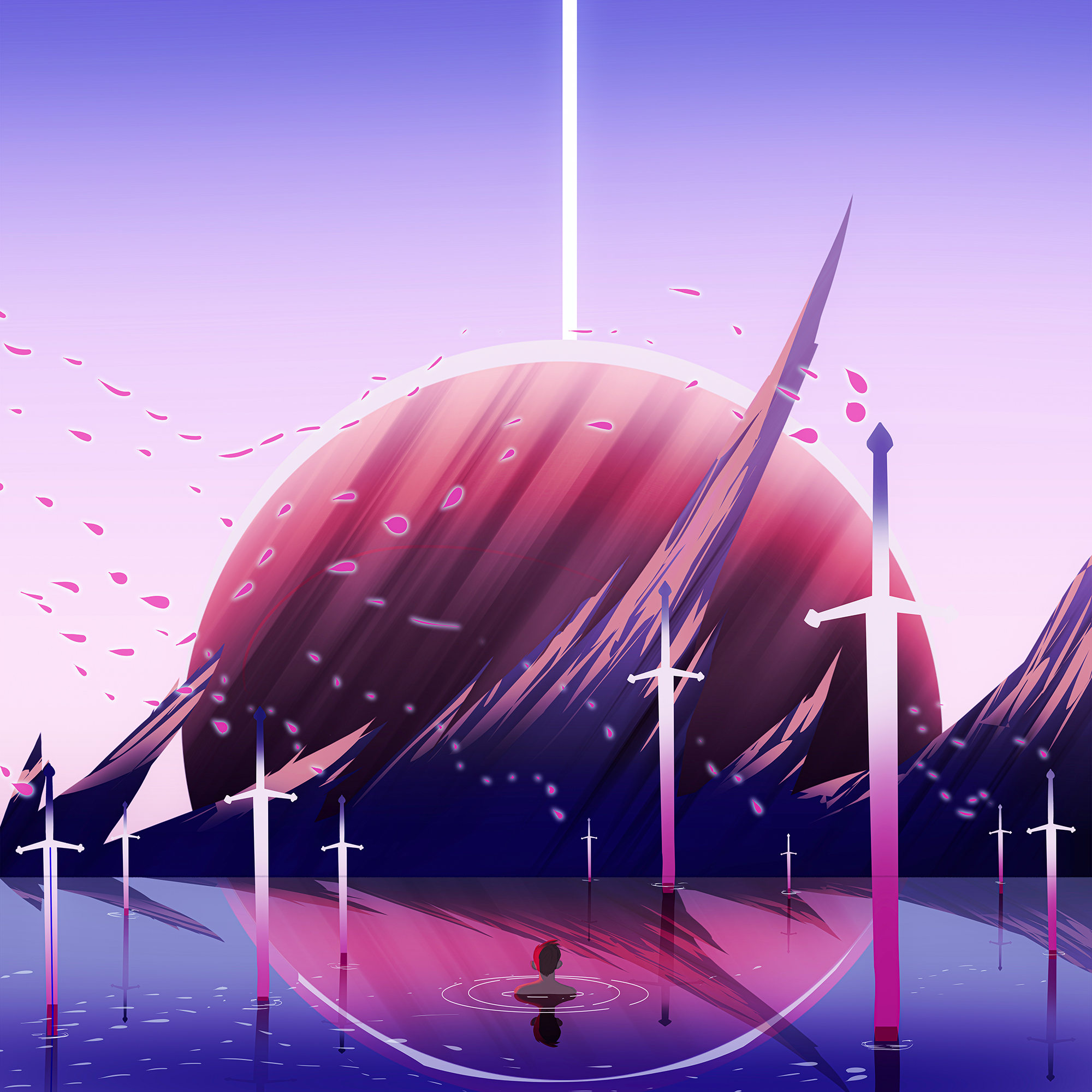 General 2000x2000 cherry blossom planet sword cliff sky space art surreal