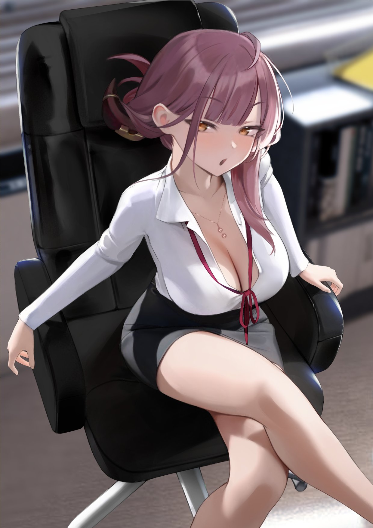 Anime 1240x1754 anime anime girls office office furniture cleavage big boobs office girl Blue Archive Aru Rikuhachima (Blue Archive)