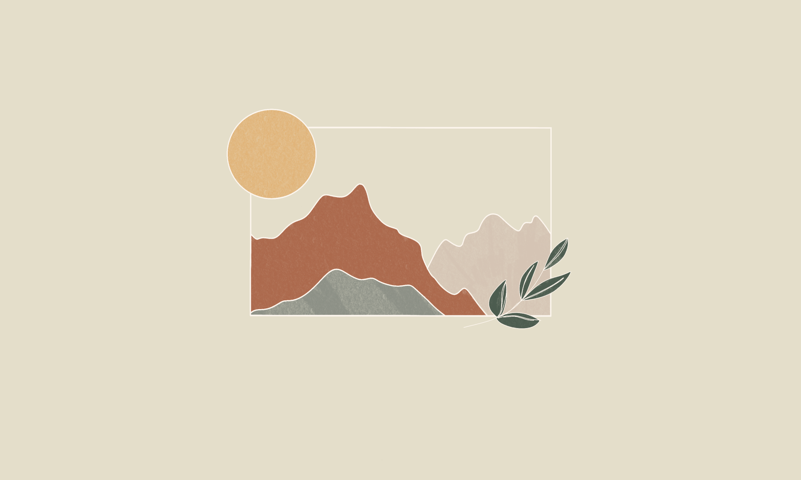 General 2560x1536 minimalism artwork simple background Sun mountains leaves white background frame