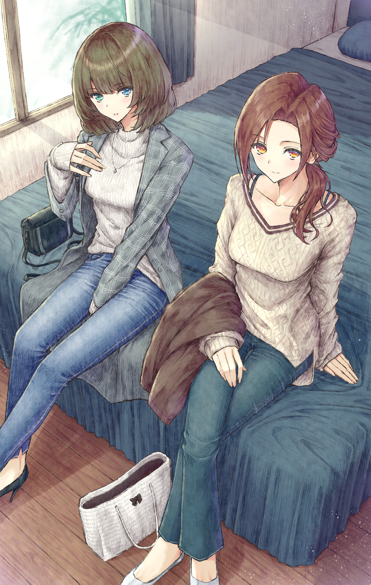 Anime 1217x1920 anime anime girls digital art artwork 2D portrait display THE iDOLM@STER Aramachi jeans sweater high angle