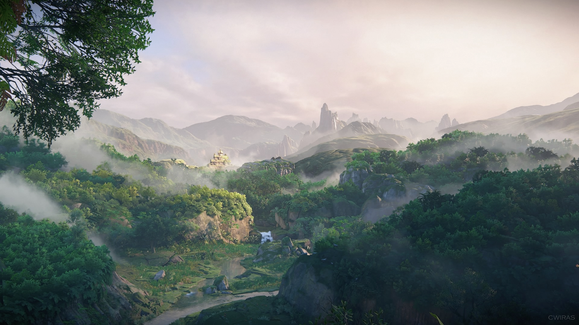 General 1920x1080 video games video game art screen shot green mountains PlayStation PlayStation 4 Sony Naughty Dog Uncharted Uncharted : The Lost Legacy forest gorge trees landscape