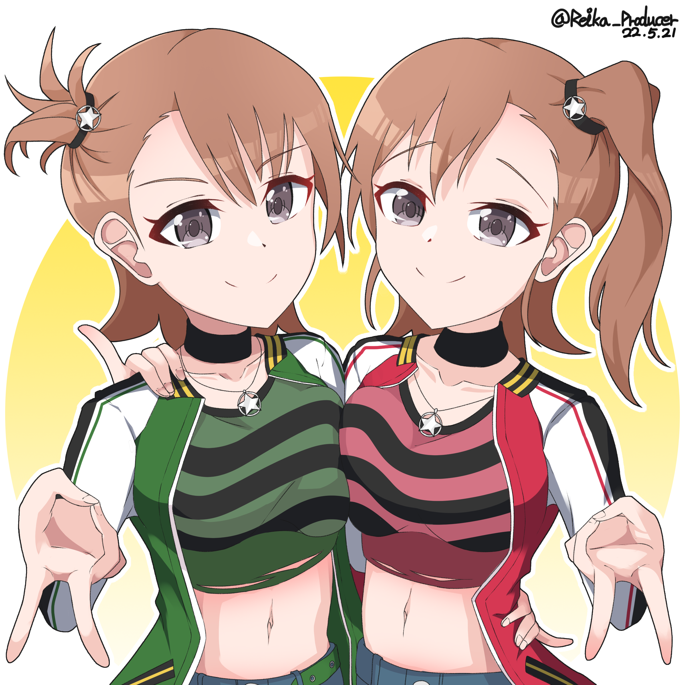 Anime 2400x2400 anime anime girls THE iDOLM@STER Futami Ami Futami Mami long sleeves brunette twins two women artwork digital art fan art