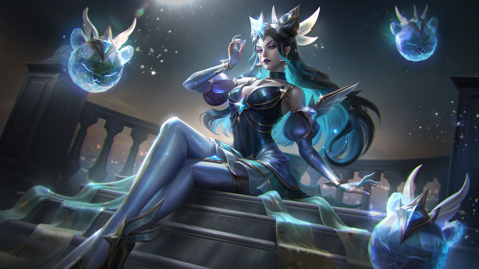 General 1920x1080 Marie Magny drawing Syndra (League of Legends) League of Legends women long hair stairs video game art legs video game characters video games legs crossed