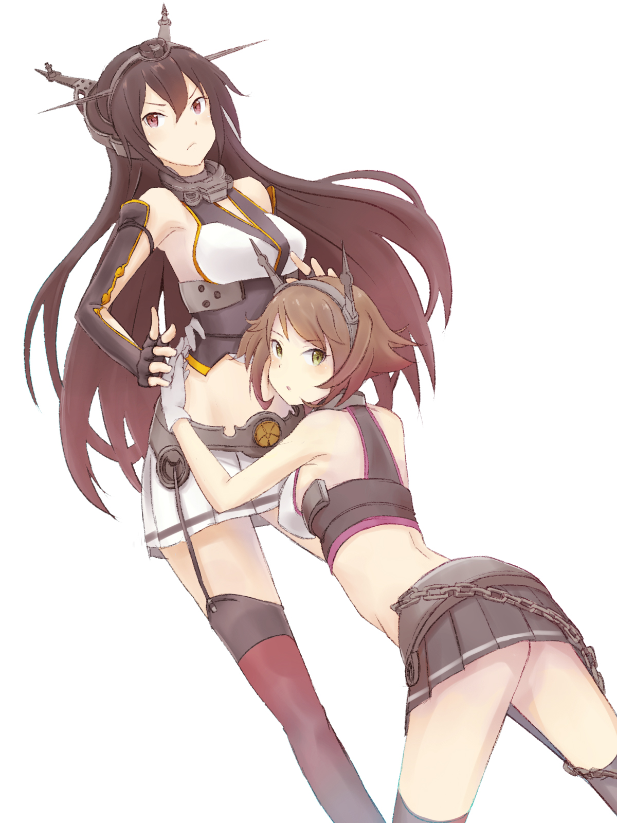 Long Hair Brunette Two Women Thighs Legs Looking At Viewer Anime