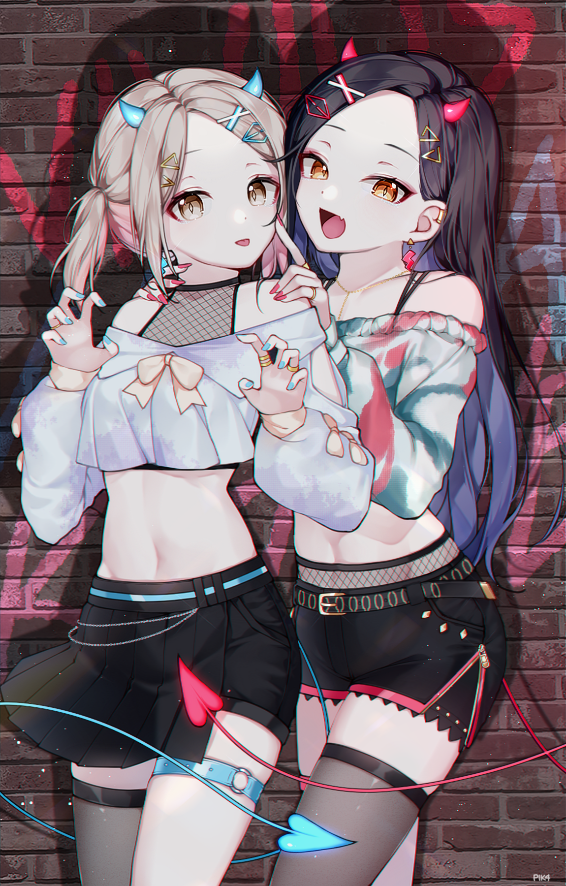Anime 1150x1800 digital art 2D anime anime girls petite looking at viewer portrait portrait display belly belly button artwork pale Pixiv demon horns