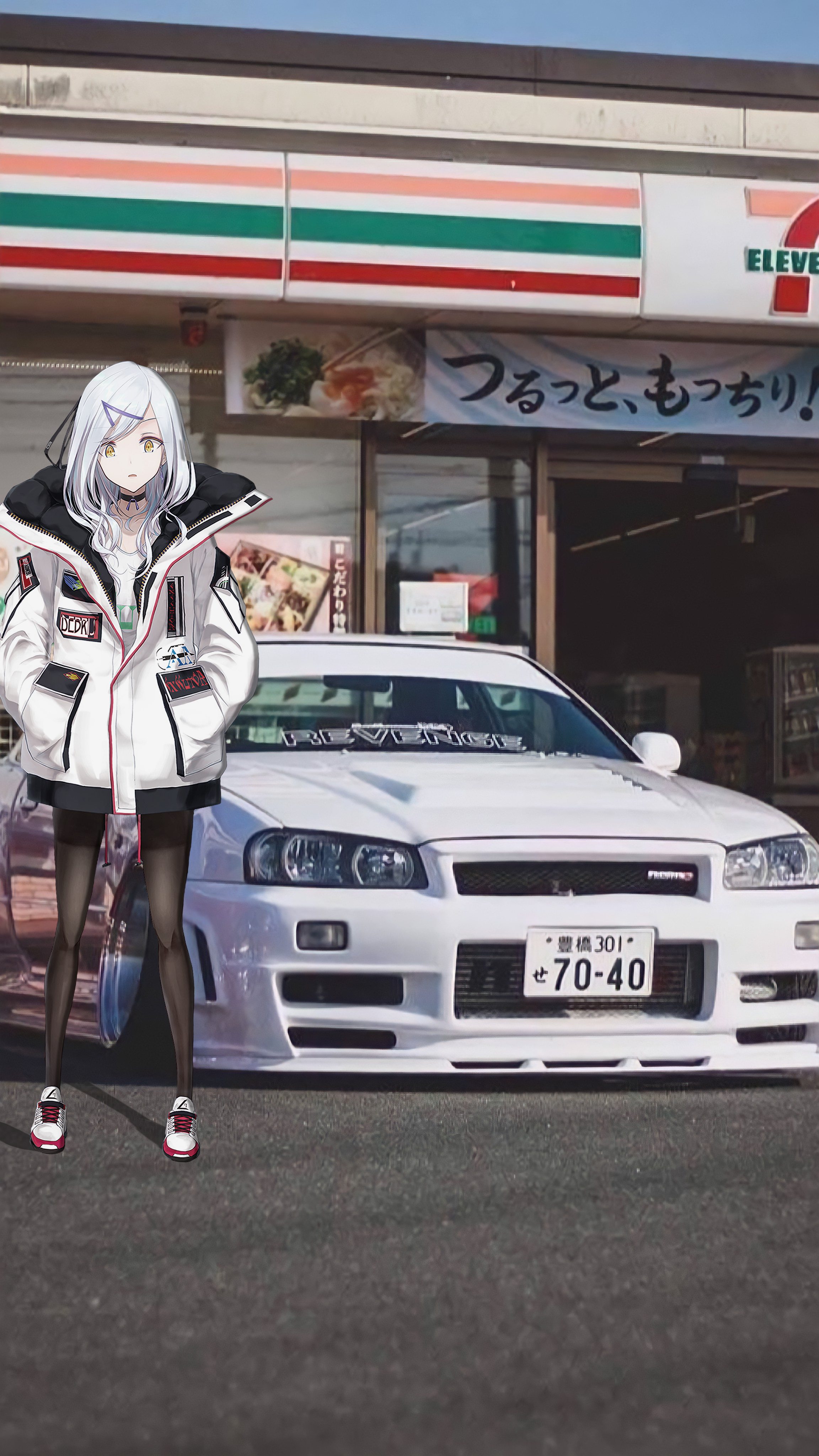 Anime 2304x4096 Nissan Skyline R34 anime girls Japanese cars animeirl car