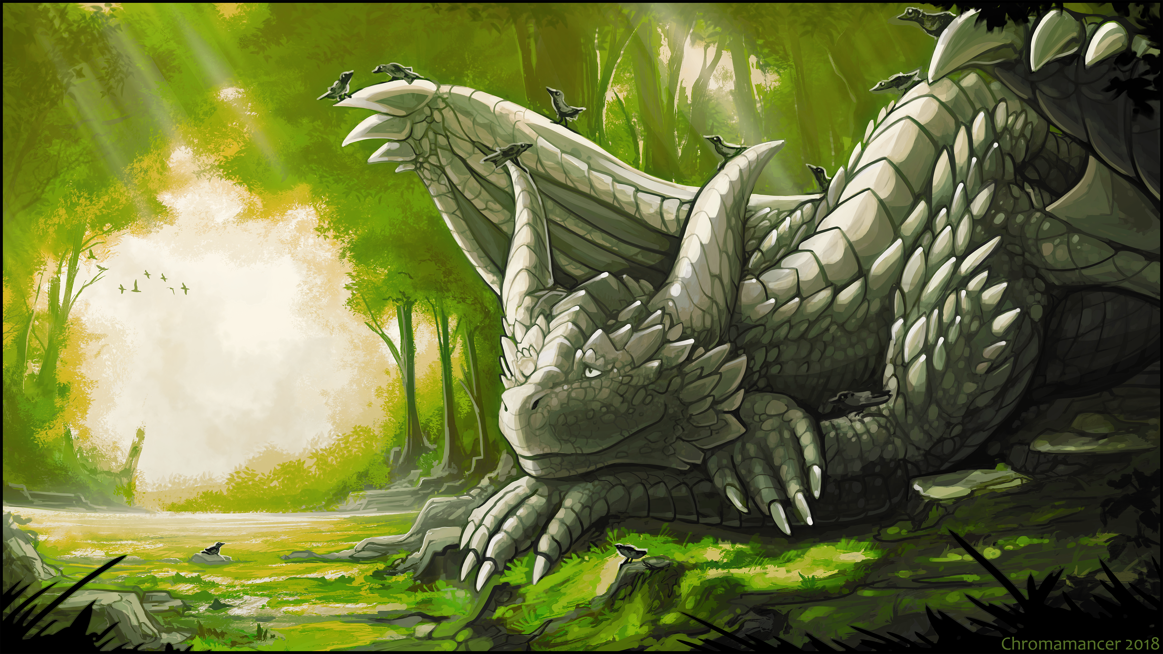 General 3840x2160 dragon wings fantasy art forest