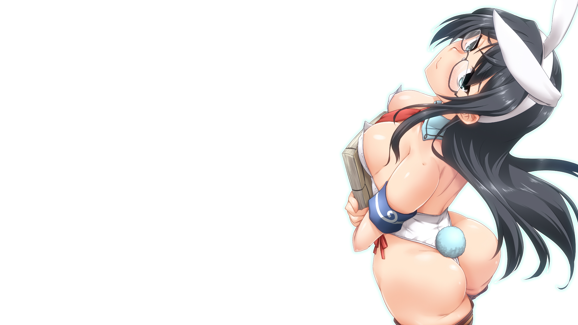 Anime 1920x1080 2D simple background ecchi anime girls anime ass back rear view bunny ears bunny suit glasses dark hair Ooyodo (KanColle) Kantai Collection Yoshi Tama