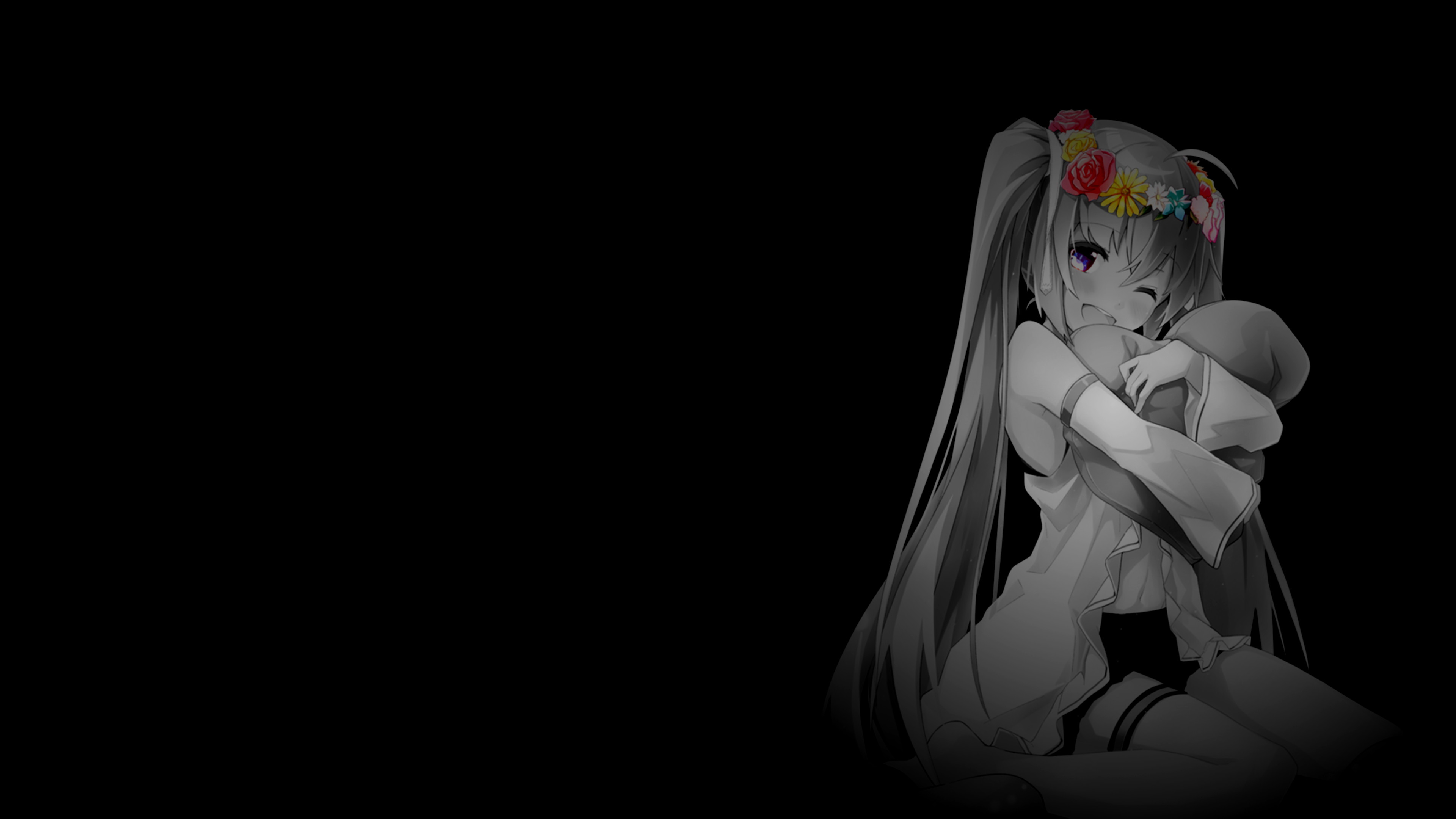 Anime 3840x2160 anime girls selective coloring simple background dark background