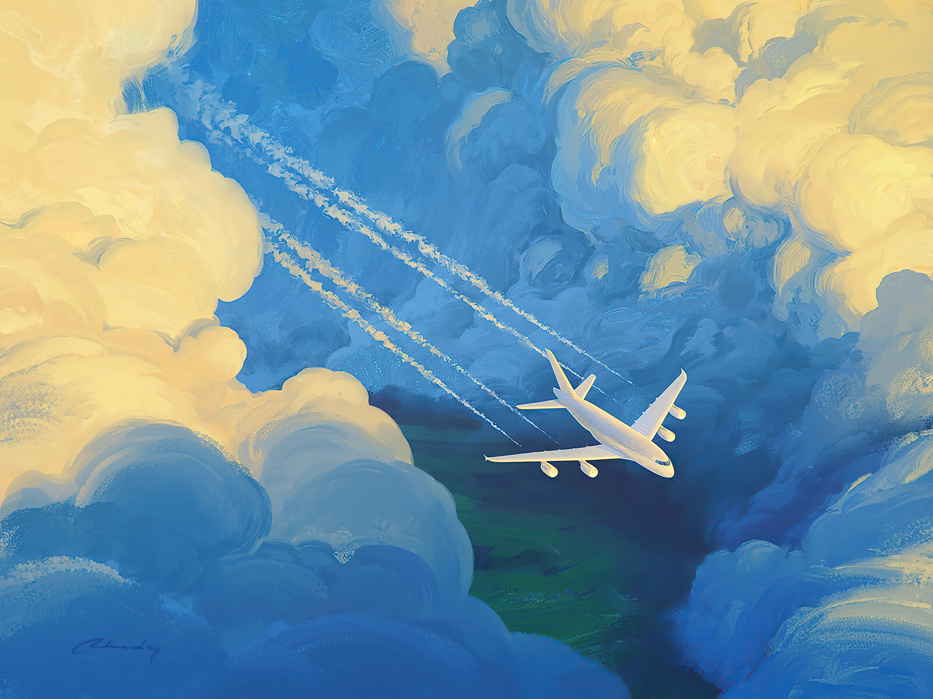 General 3840x2880 artwork airplane aircraft clouds painting contrails RHADS Artem Chebokha