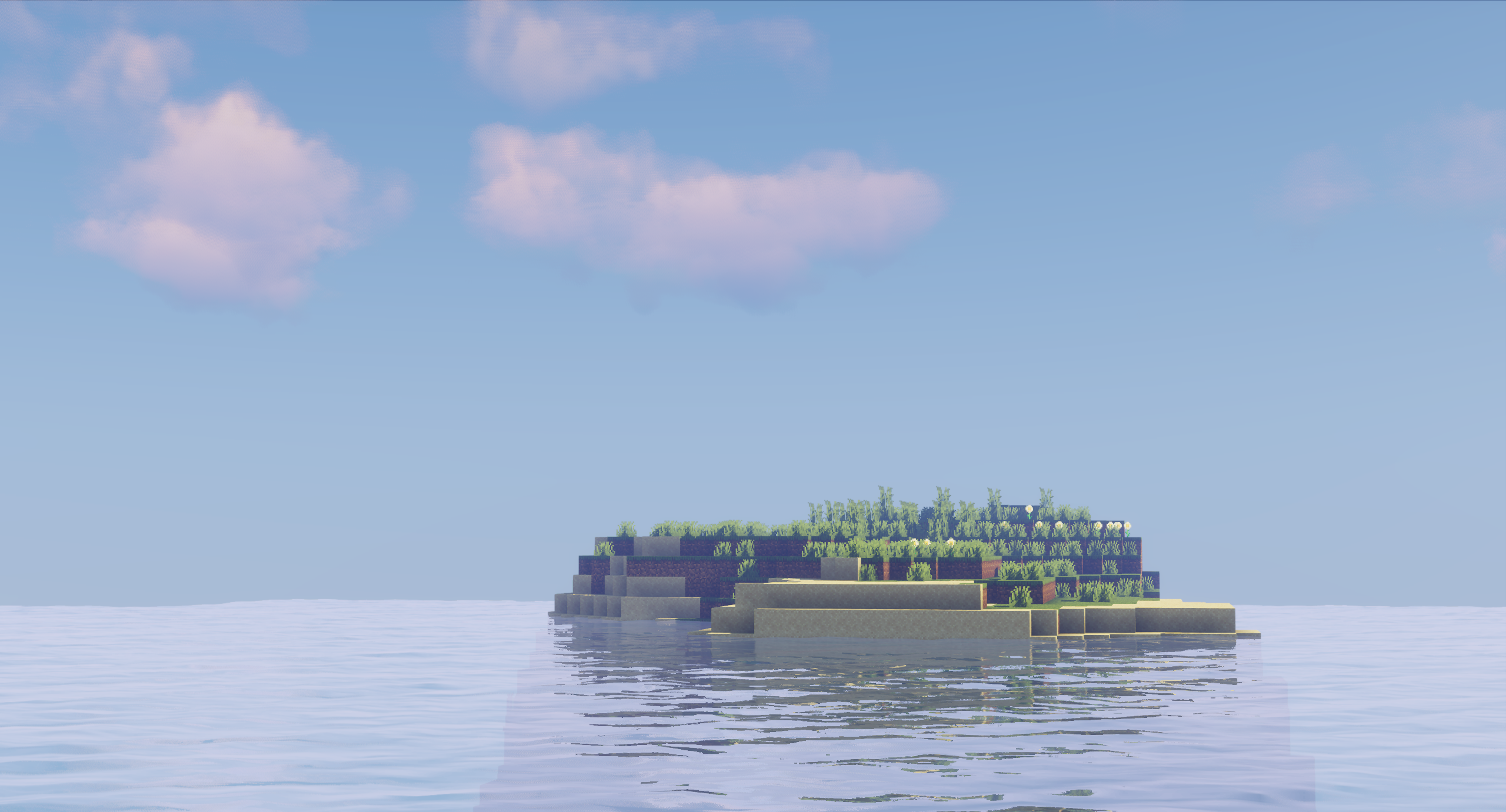 General 2560x1381 Minecraft shaders island digital art