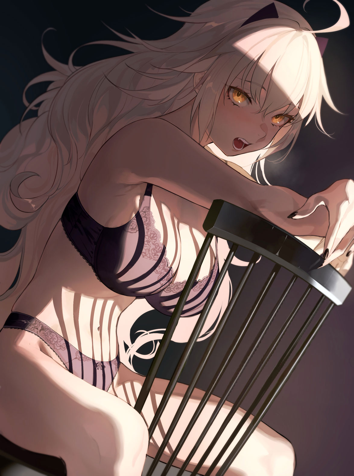 Anime 1174x1577 anime anime girls Fate series Fate/Grand Order Jeanne (Alter) (Fate/Grand Order) lingerie Salmon88 simple background Jeanne d'Arc (Fate) sitting backwards sitting portrait display