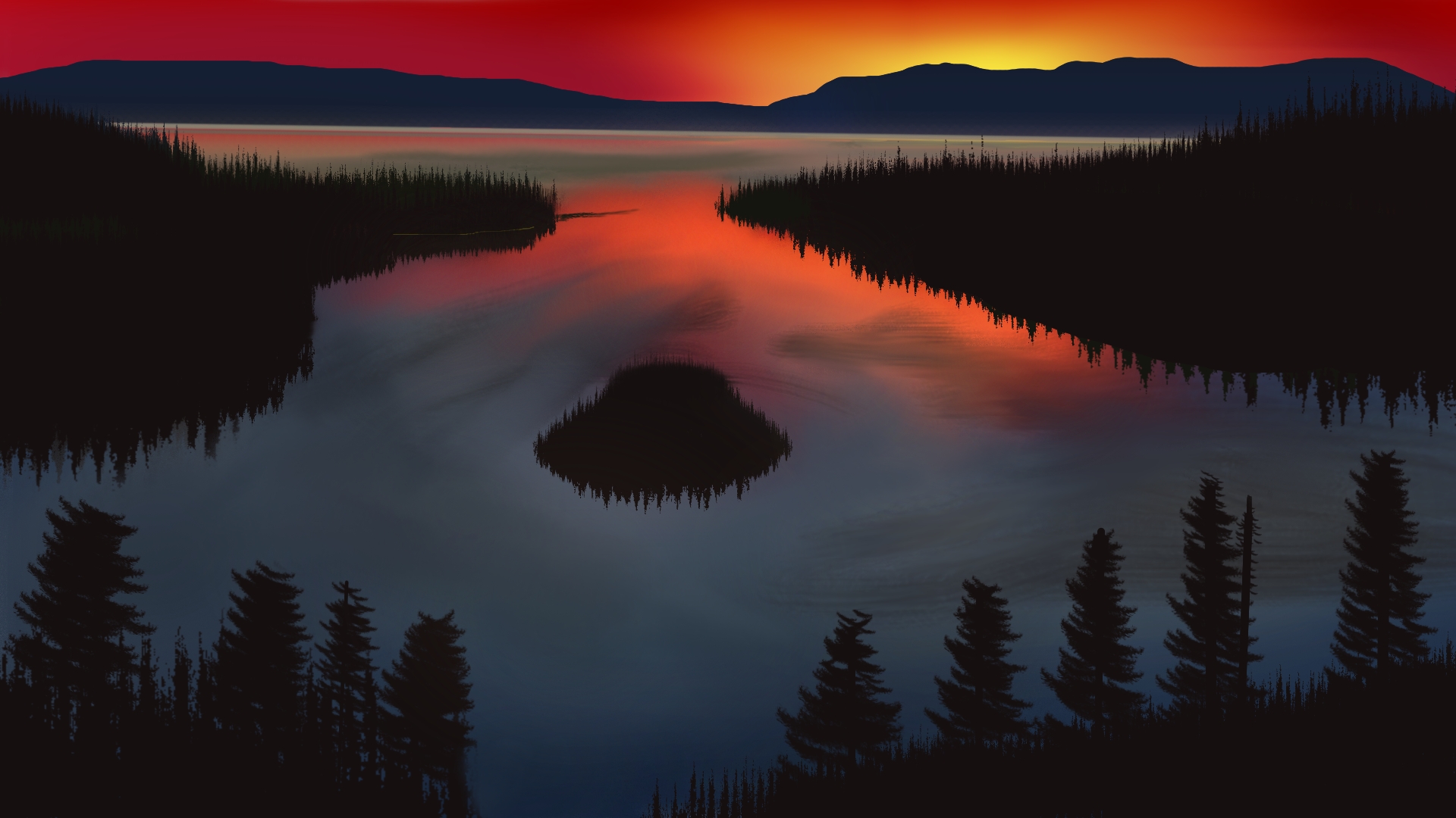 General 1920x1080 digital painting nature landscape silhouette sunset
