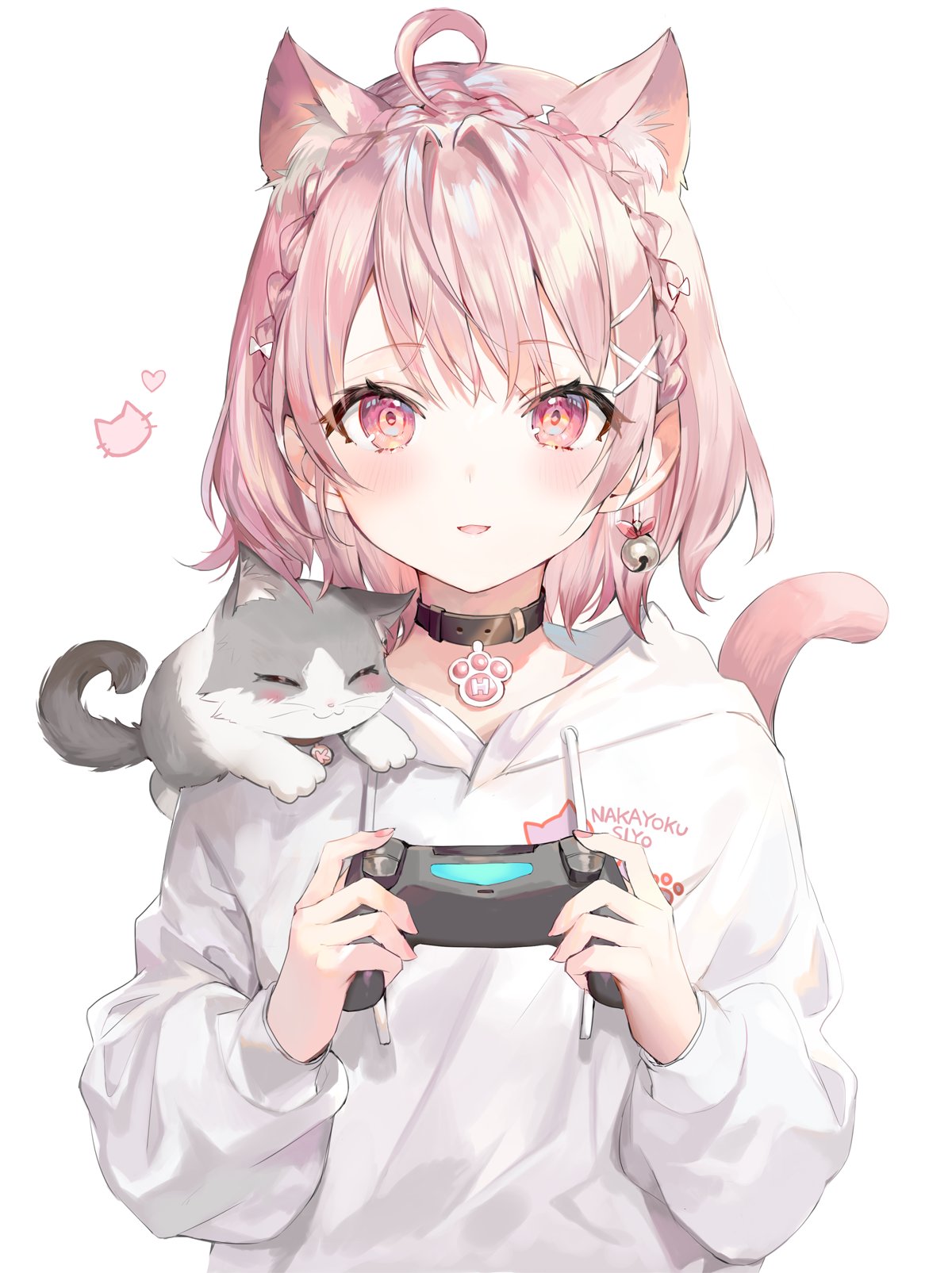 Anime 1200x1605 cat girl cats controllers anime anime girls artwork Momoko short hair pink hair pink eyes