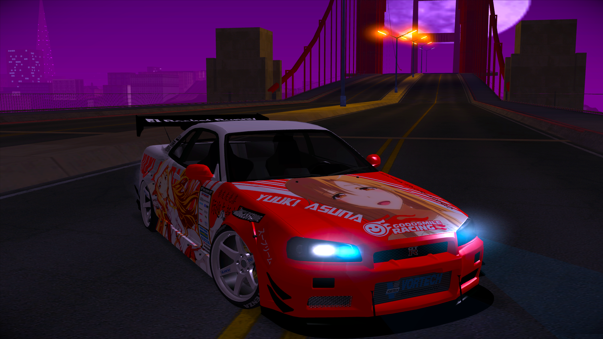 General 1920x1080 anime girls Grand Theft Auto: San Andreas Japanese cars Grand Theft Auto tuning Itasha Nissan Nissan Skyline Nissan Skyline R34 Sword Art Online Yuuki Asuna (Sword Art Online) red cars car vehicle