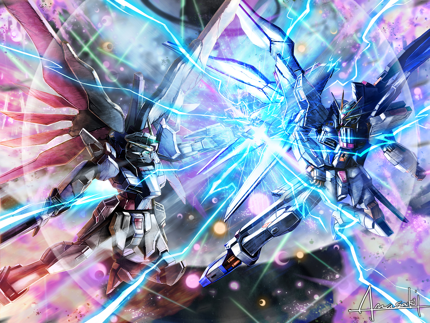 Anime 1500x1127 anime mechs Super Robot Taisen Gundam Mobile Suit Gundam SEED Destiny Strike Freedom Gundam Destiny Gundam artwork digital art fan art