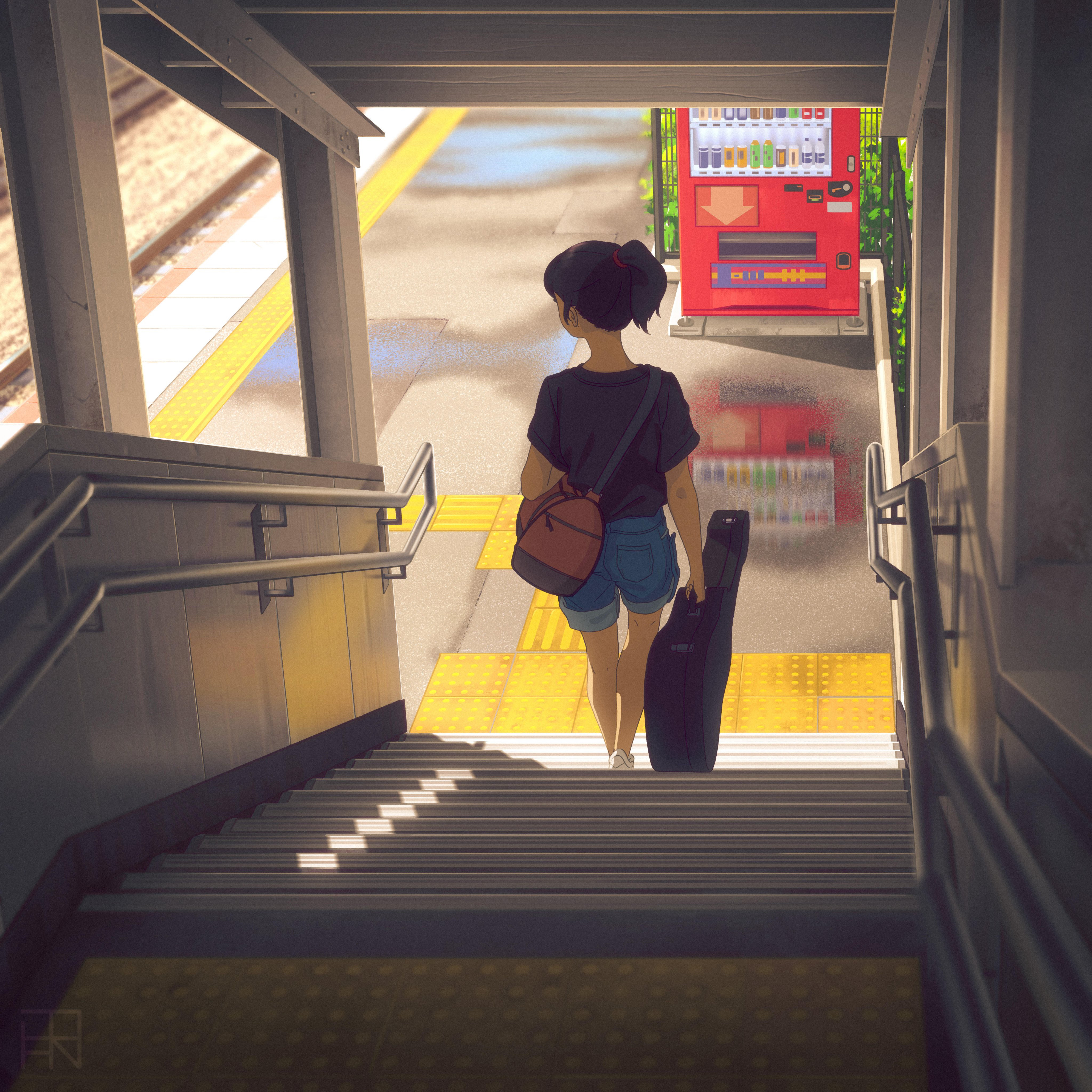 Anime 4096x4096 anime girls subway anime artwork