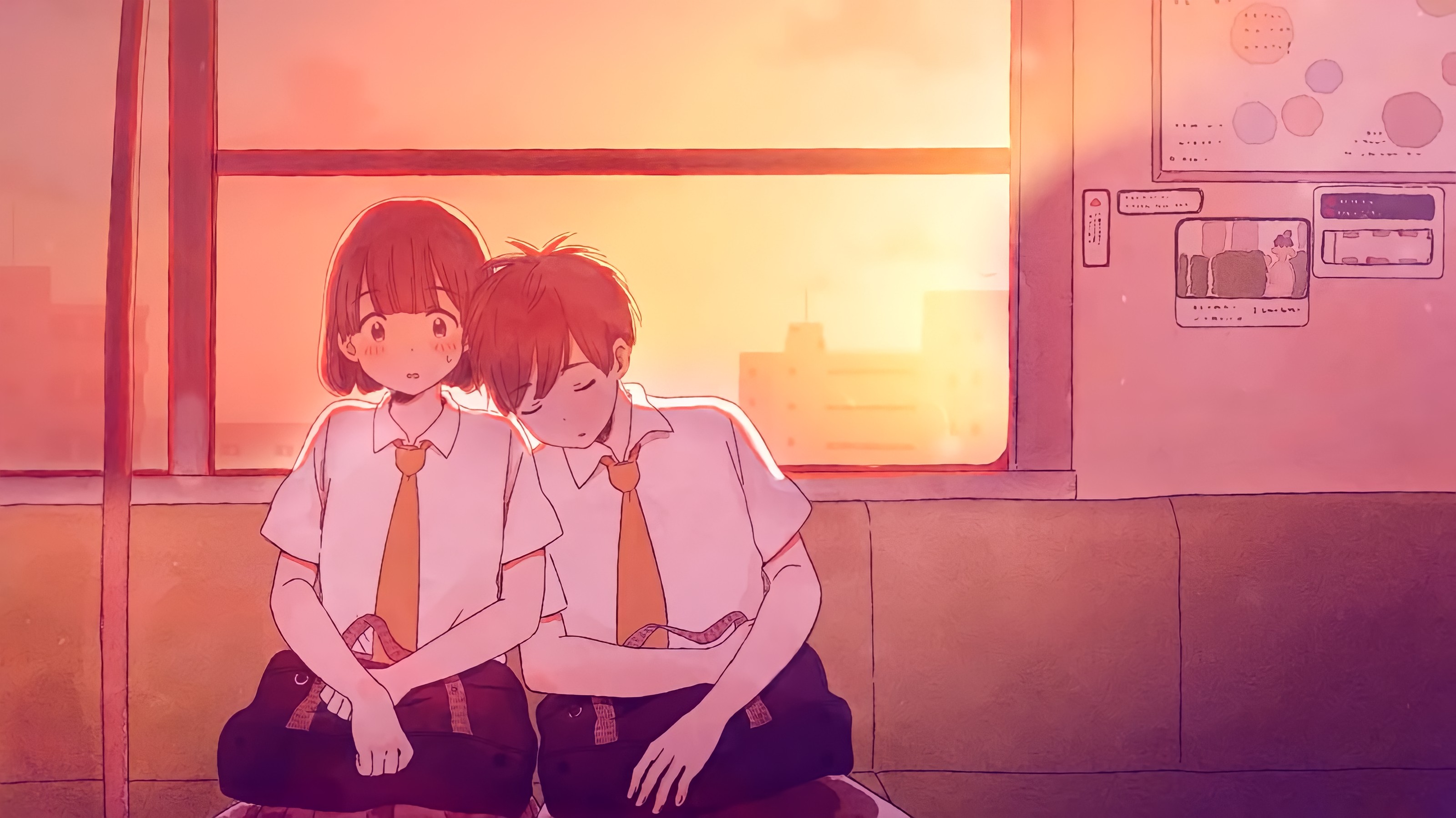 Anime 3200x1800 anime couple anime girls anime boys anime school uniform train sleeping