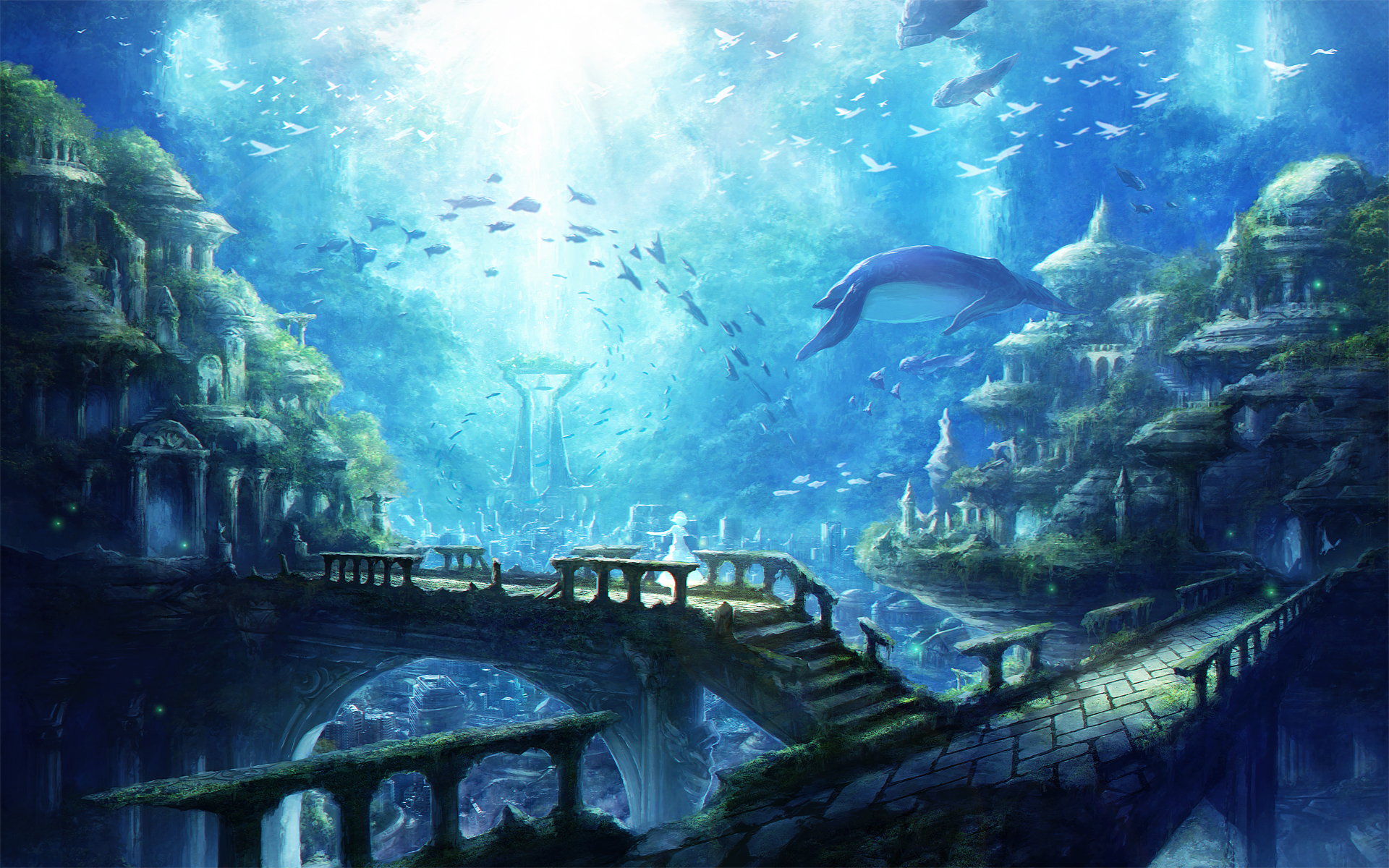 General 1920x1200 sea ruins fantasy city underwater digital art