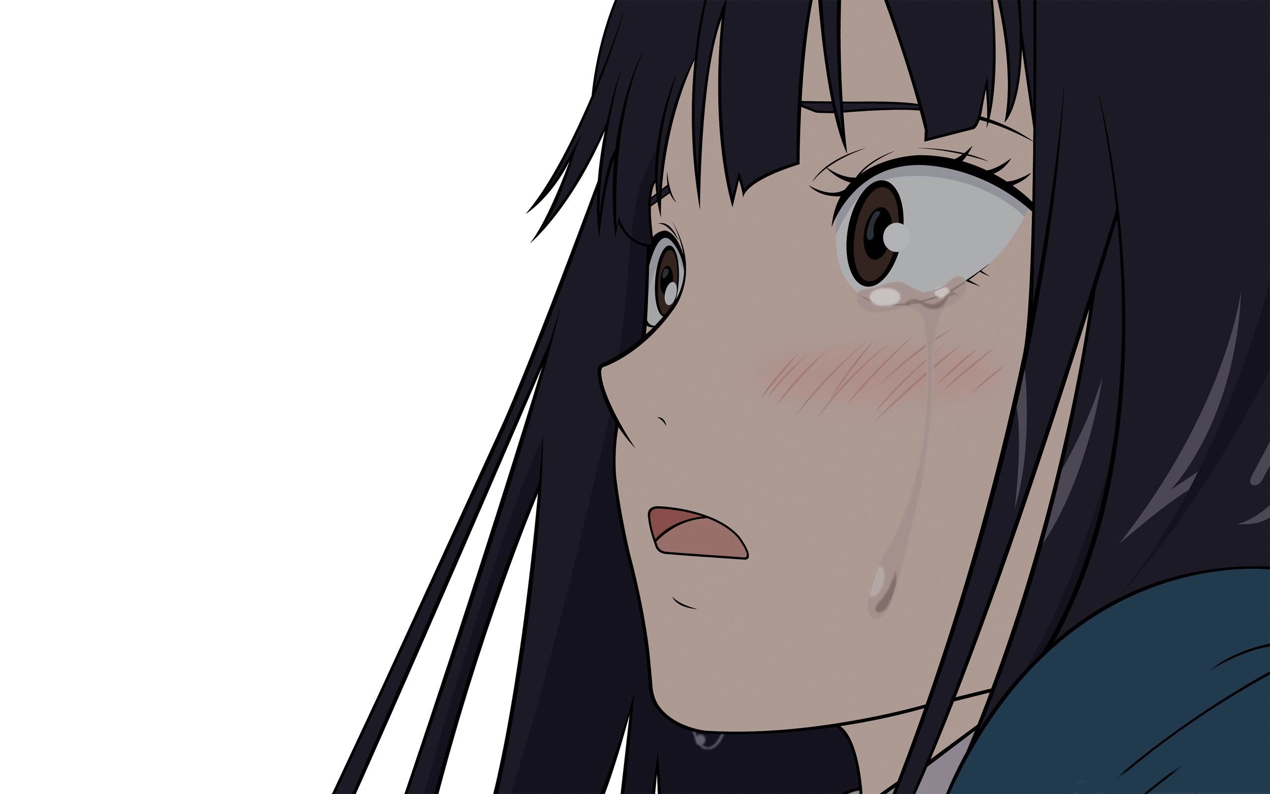 Anime 2560x1600 crying anime girls sad tears closeup brown eyes simple background face anime