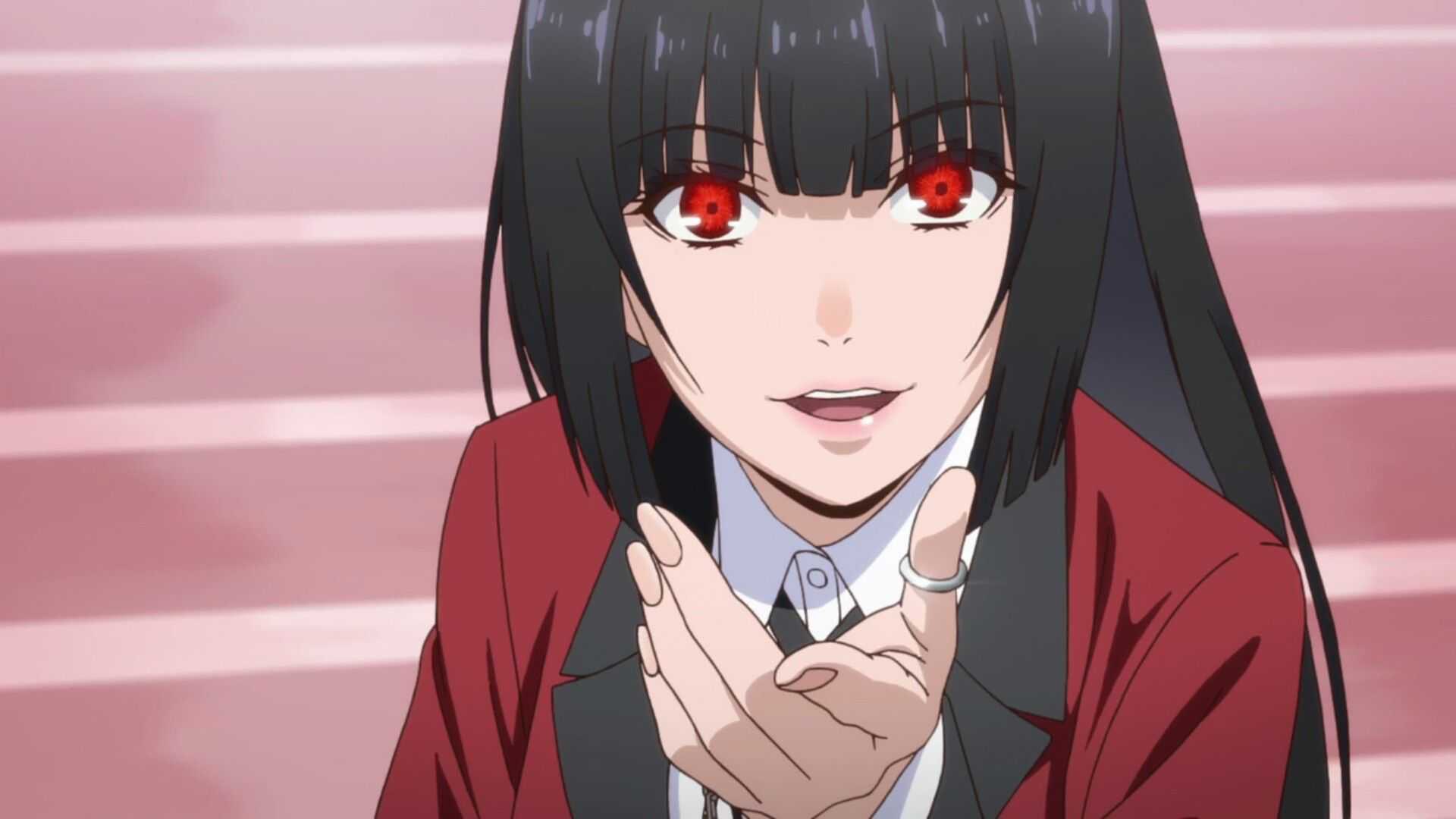 Anime 1920x1080 anime anime girls Anime screenshot Kakegurui Jabami Yumeko long hair black hair solo digital art red eyes