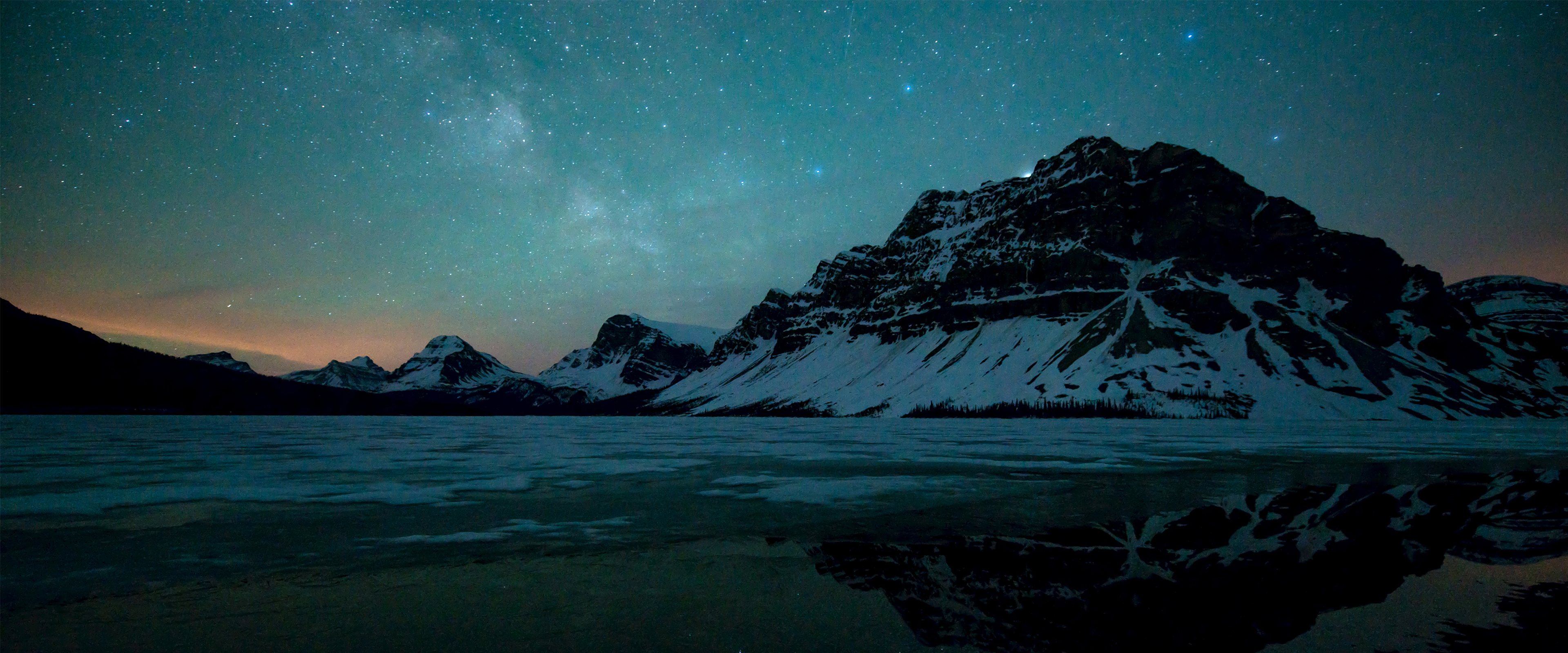 General 3840x1600 4K snow mountains stars starry night reflection